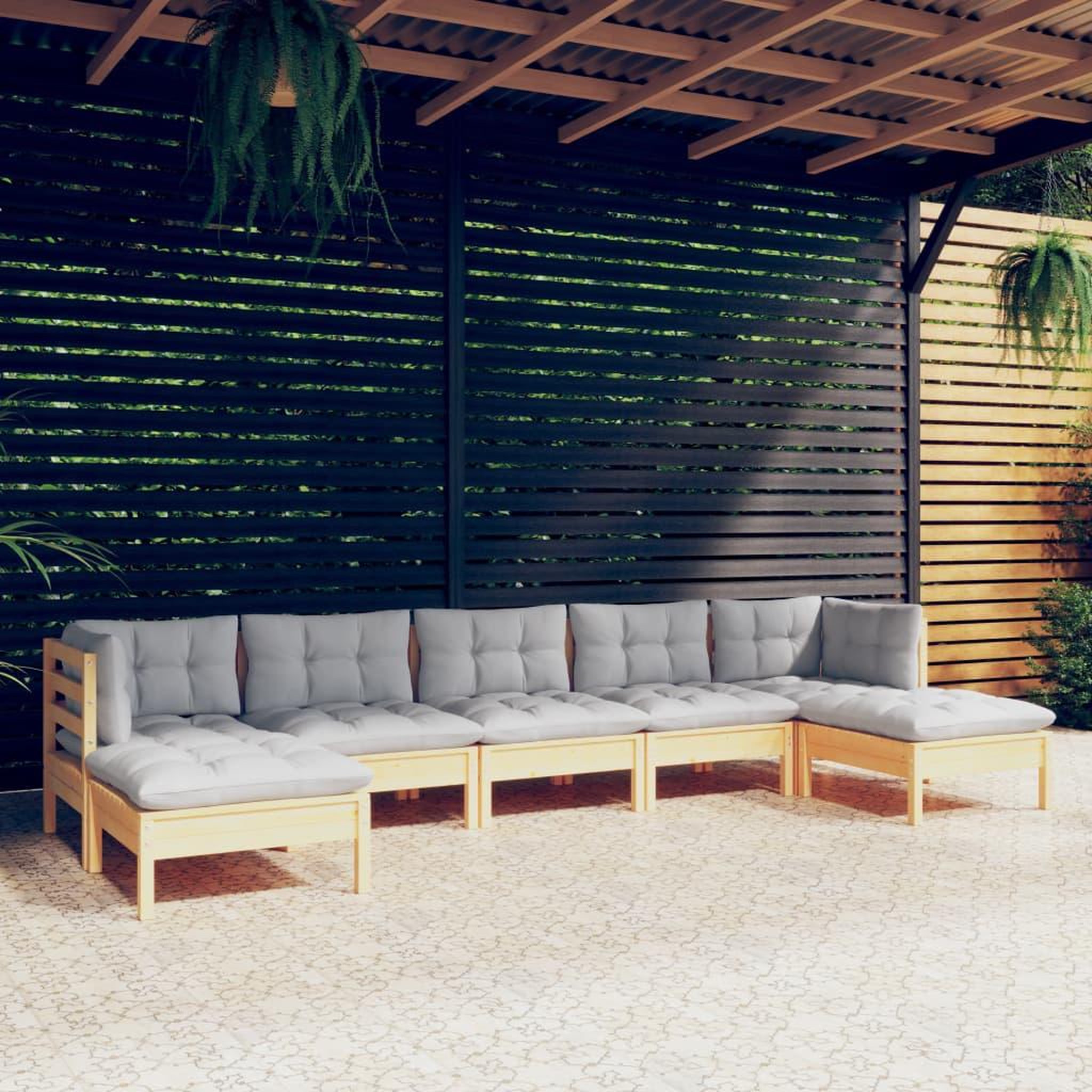 VIDAXL Salon de jardin 7 pcs avec coussins gris bois de pin
