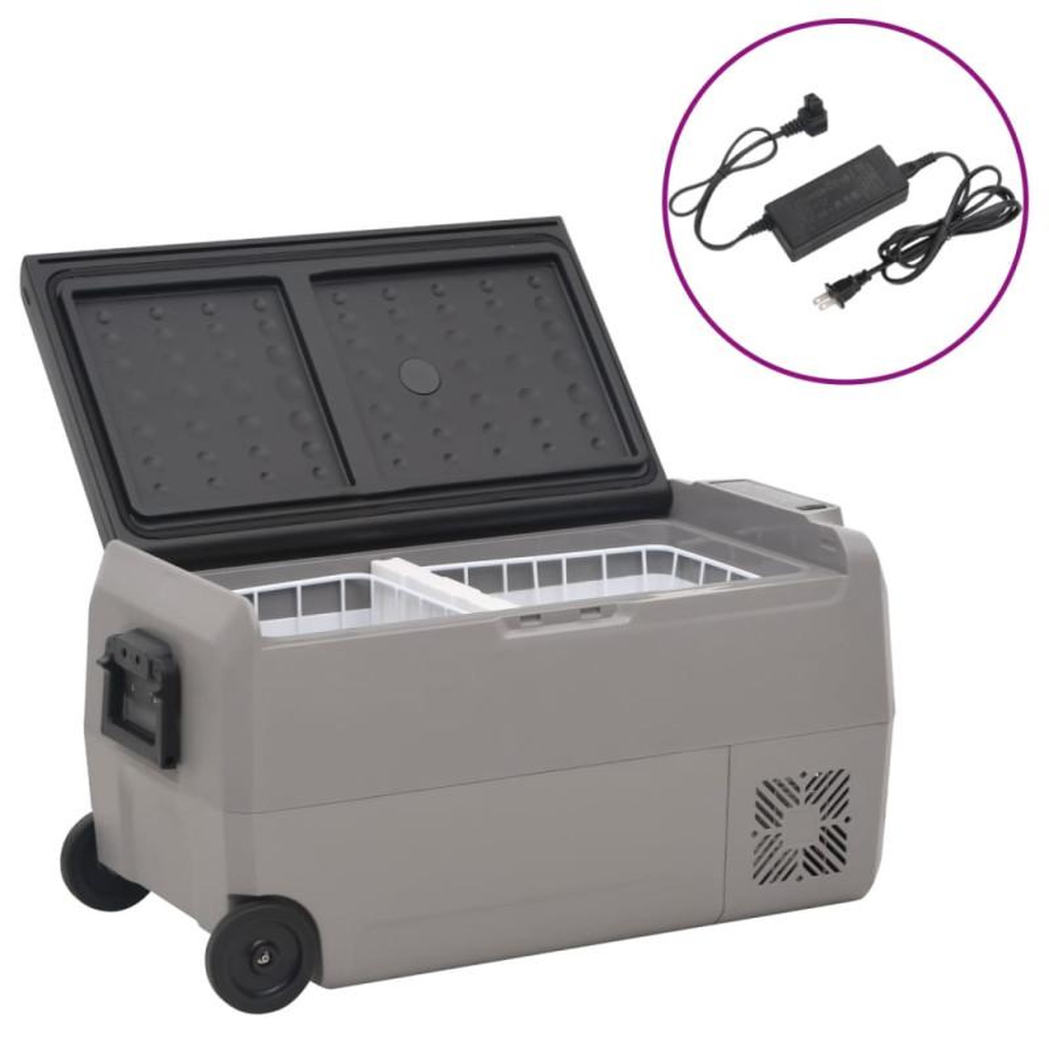 Voir la diapositive 1 : VIDAXL Glacière avec roue et adaptateur noir et gris 36 L PP et PE