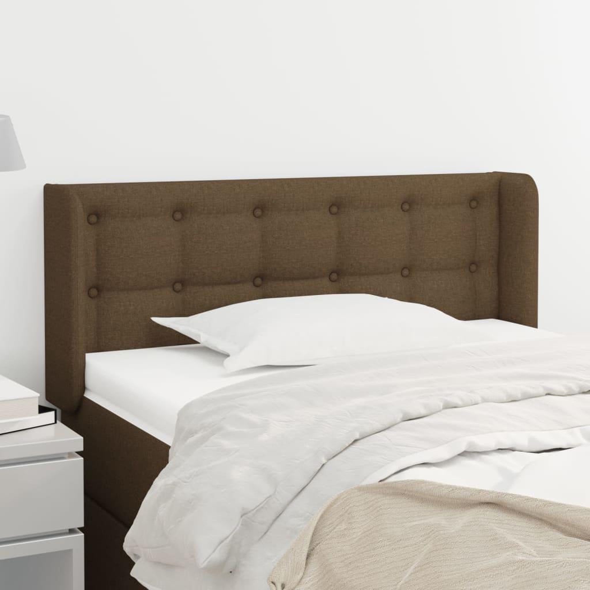 Voir la diapositive 1 : VIDAXL Tete de lit avec oreilles Marron Fonce 103x16x78/88 cm Tissu