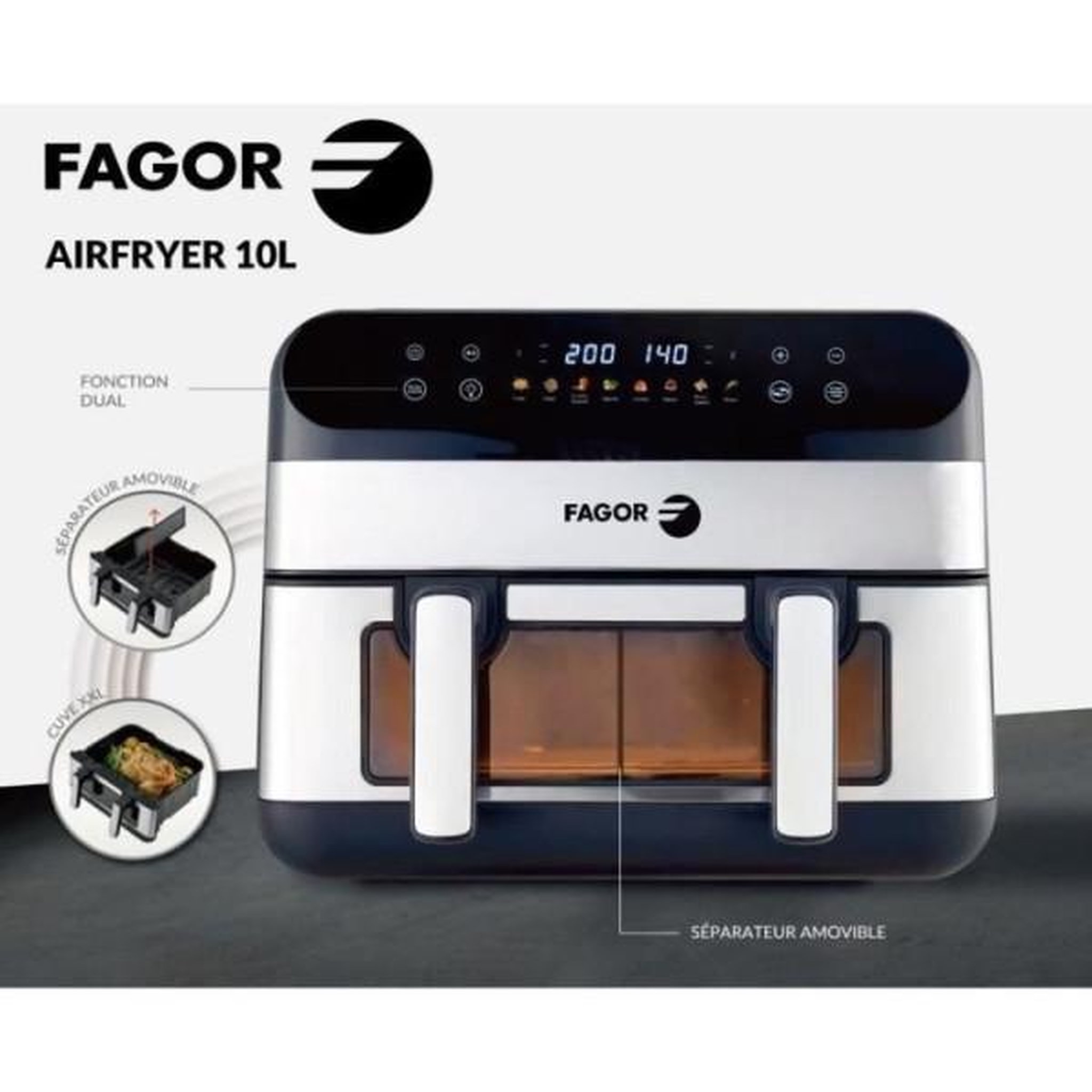 Voir la diapositive 3 : Fagor Friteuse sans huile 10l 2400w inox/noir - FGF10