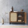Voir la diapositive 3 : SWEEEK Buffet rétro décor bois foncé et cannage. buffet haut. vaisselier. 2 portes avec pieds en métal noir L100cm
