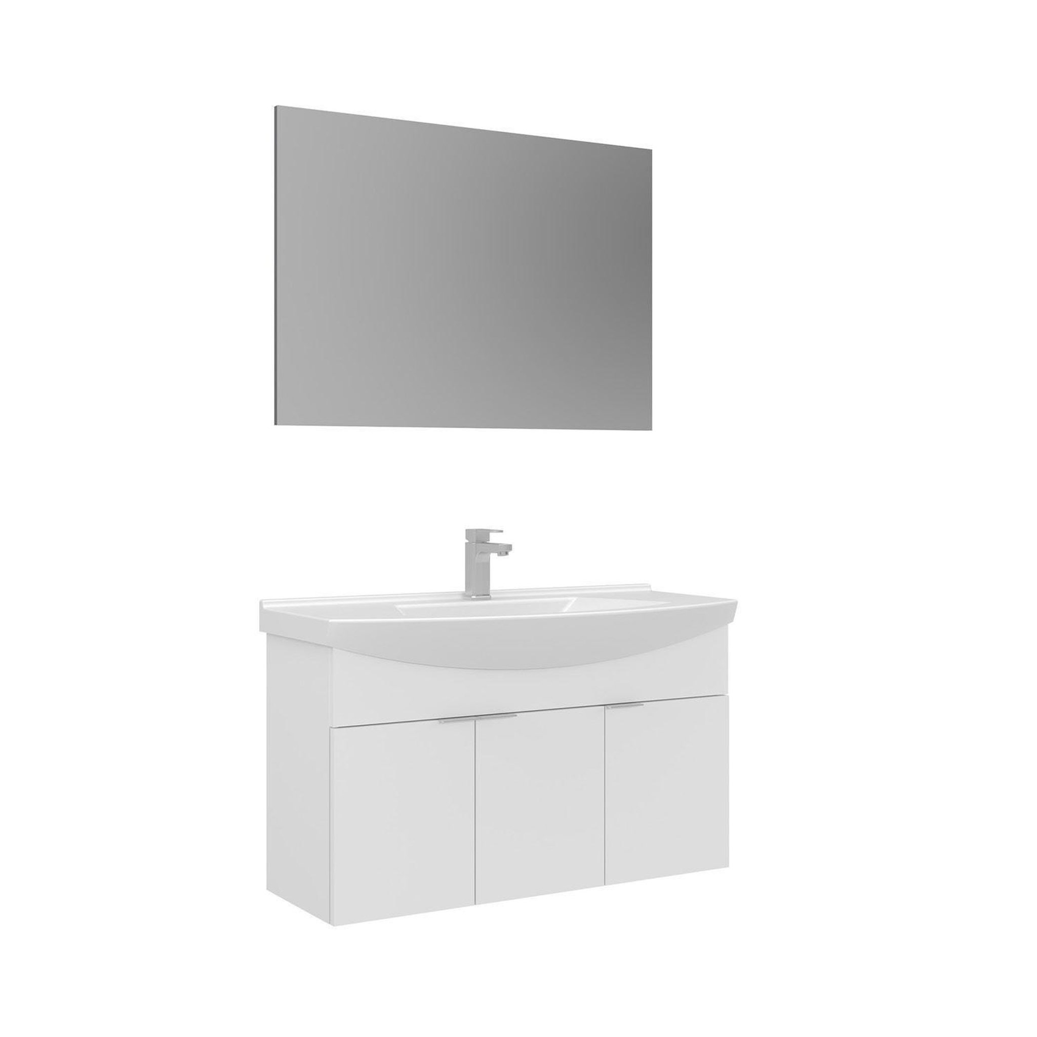 Habitat et Jardin Meuble avec simple vasque et miroir  Purus 100  - 100 x 50 x 58 cm - White