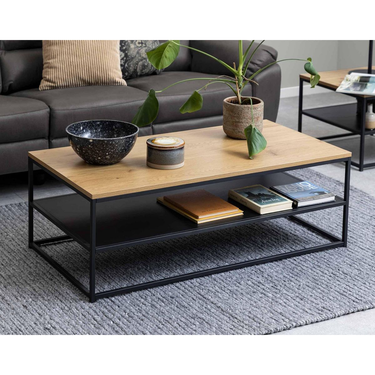 LISA DESIGN Salida - table basse - effet bois et métal noir - 120 cm