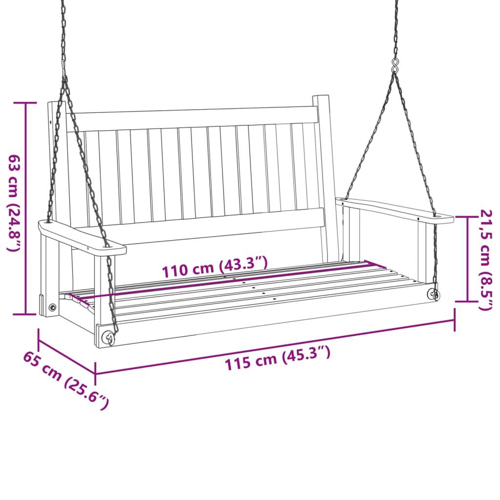 Voir la diapositive 6 : VIDAXL Banc de balançoire de jardin chaînes en metal bois massif sapin