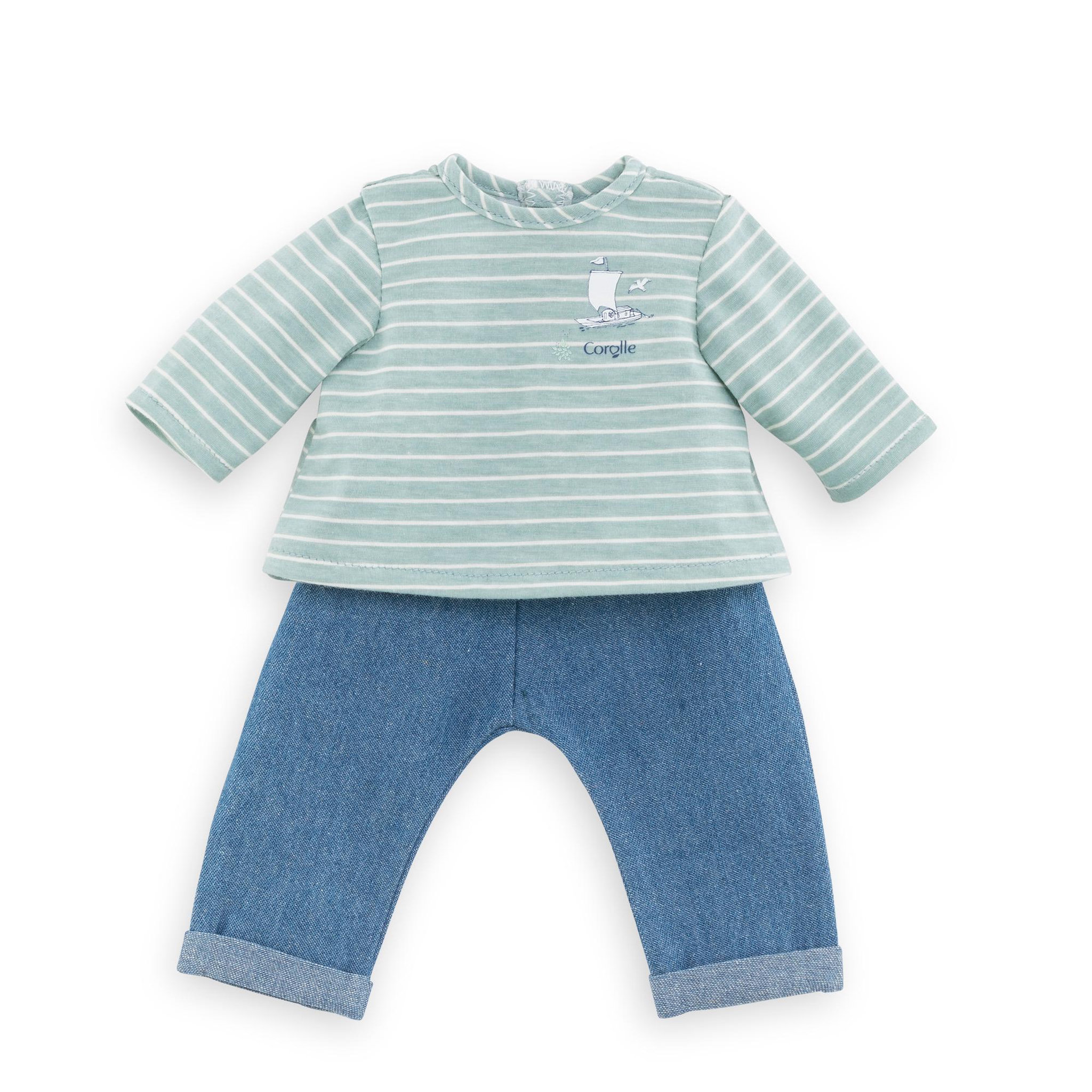 Voir la diapositive 1 : Corolle Pantalon et Marinière Bords de Loire pour poupon 30 cm