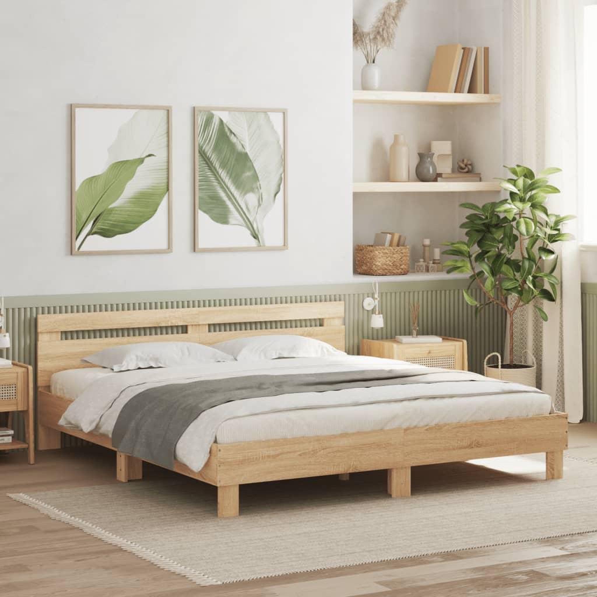 VIDAXL Cadre de lit avec LED sans matelas chene sonoma 160x200 cm