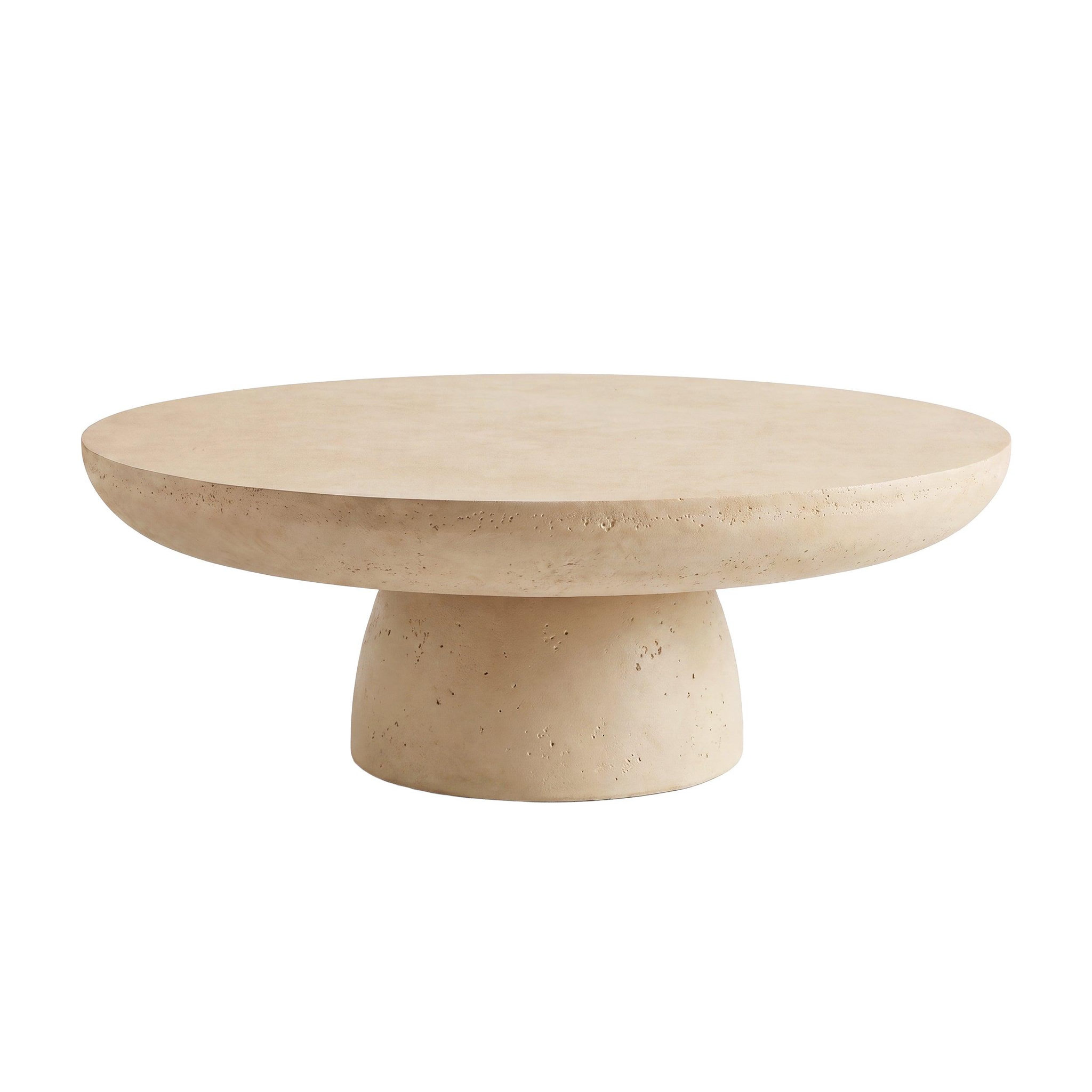 MAISON PAVANE Table basse ronde beige en fibre d'argile effet béton D90 cm-Paros