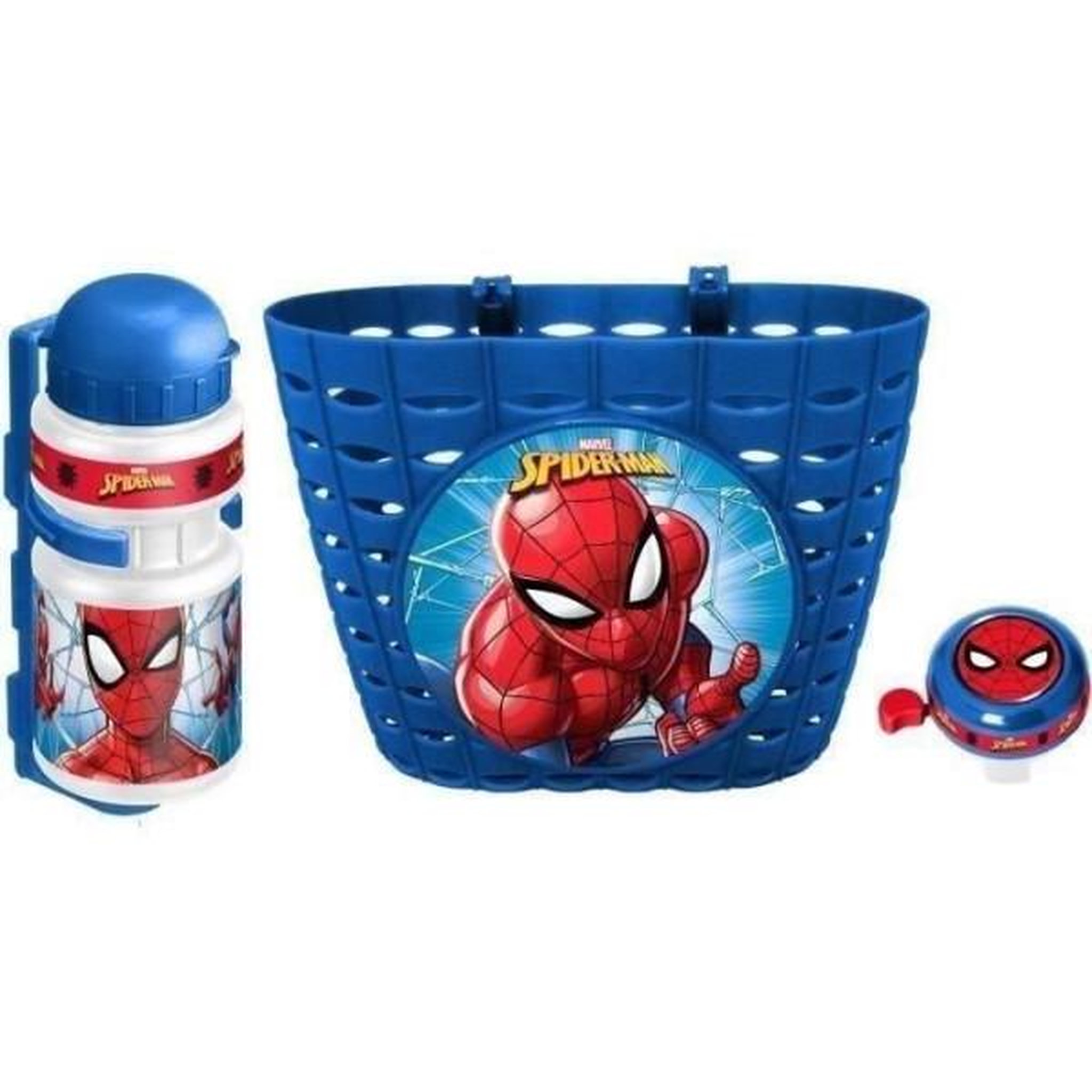 DISNEY Set Corbeille + Bidon + Sonnette SPIDER-MAN - Pour Enfant a partir de 3 ans - Couleur Bleu et Rouge