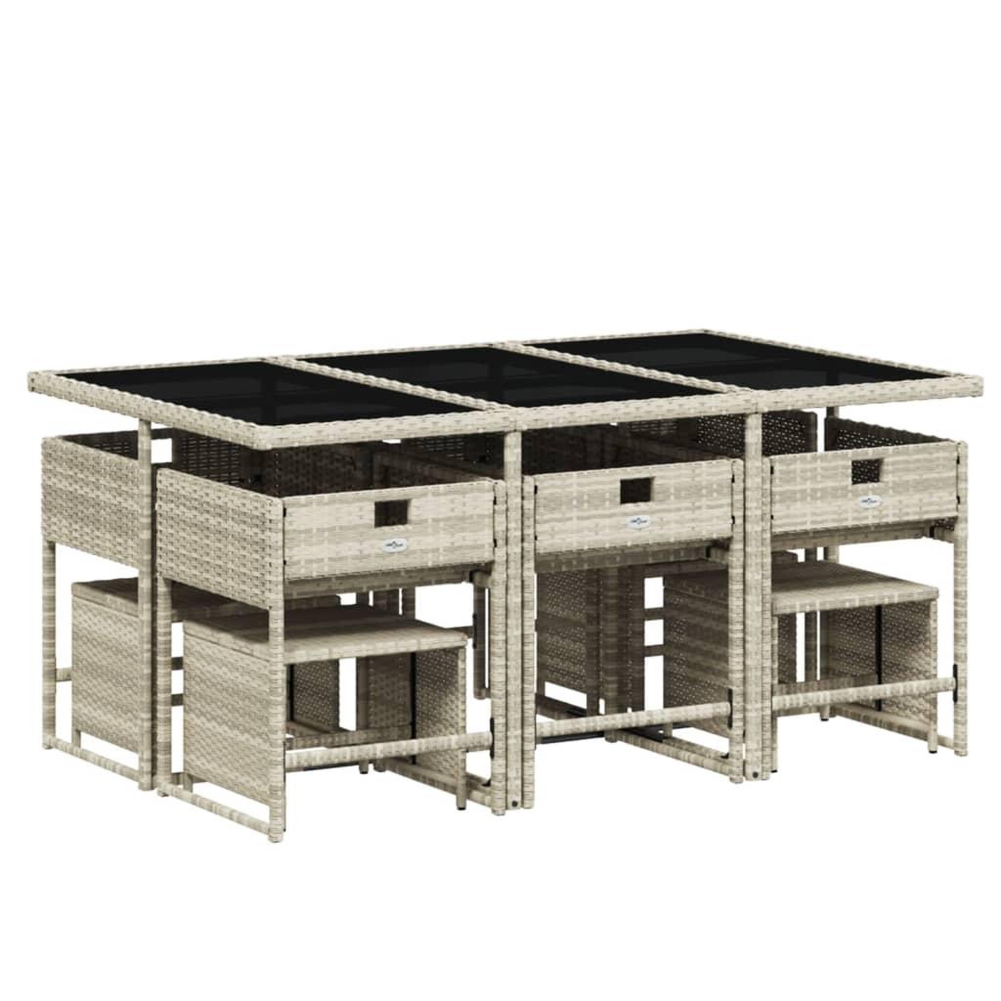 Voir la diapositive 4 : VIDAXL Ensemble a manger de jardin 11pcs avec coussins gris poly rotin