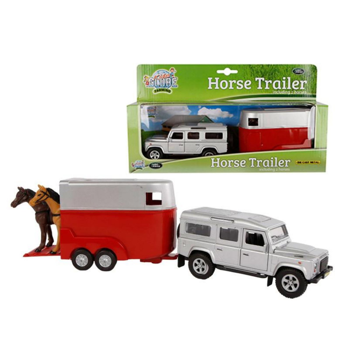 GLOB KIDS Kids Globe Die-cast Land Rover with Horse Trailer 1:32