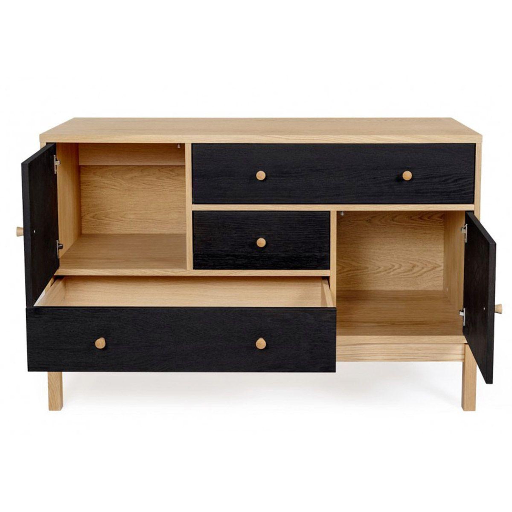 Voir la diapositive 3 : Paris Prix Buffet 2 portes & 3 tiroirs  abbeywood  120cm chêne & noir