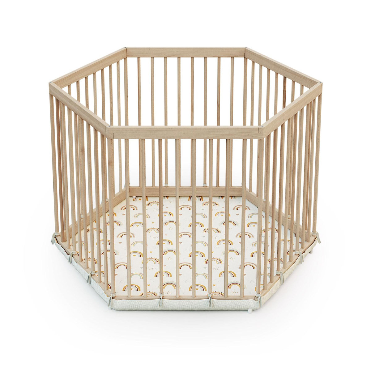 WEBABY Parc bébé hexagonal en bois ALVEO - 125 x 109 x 65 cm