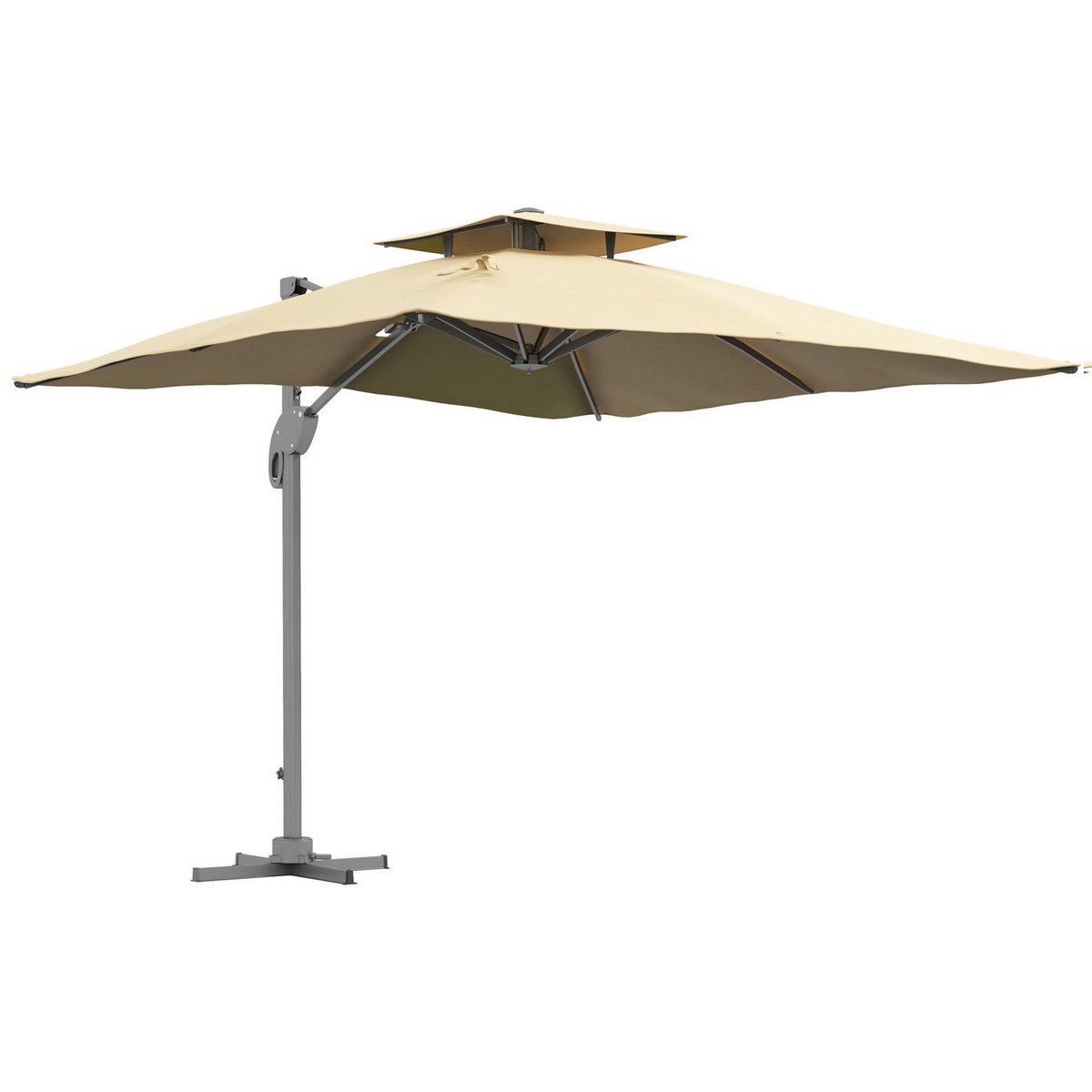 OUTSUNNY Parasol déporté carré pivotant 360° manivelle dim. 2,97L x 2,97l x 2,64H m alu. polyester beige