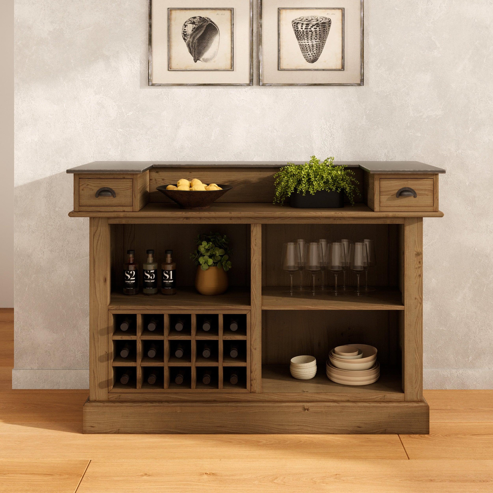 Voir la diapositive 2 : MAISON PAVANE Meuble de bar en bois de cèdre recyclé et métal-Spritz