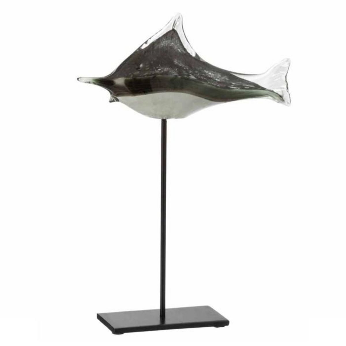 Paris Prix Statue Déco en Verre  Poisson  41cm Gris & Noir