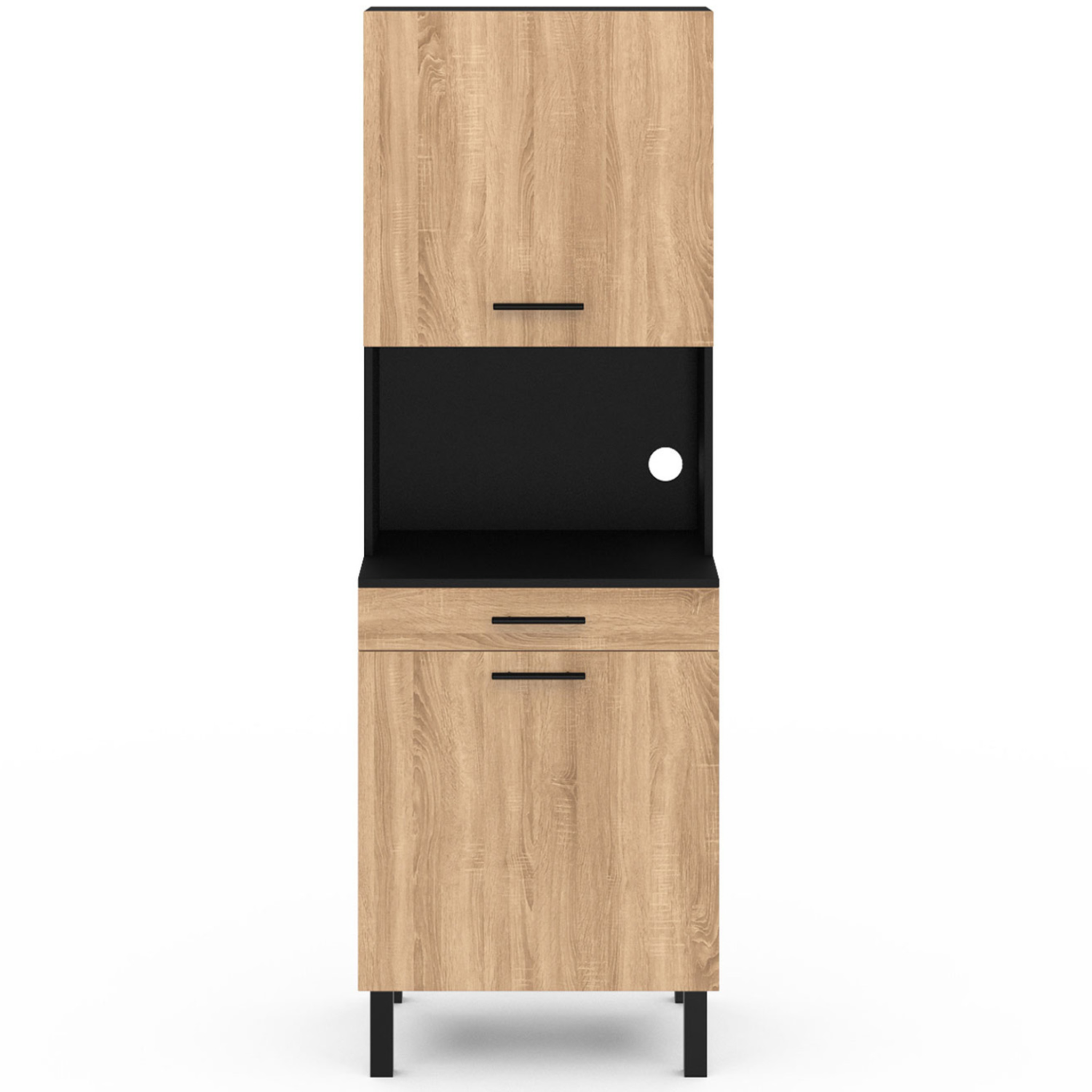 Voir la diapositive 3 : ID MARKET Buffet de cuisine 60 cm cina 2 portes + tiroir noir et façon hêtre