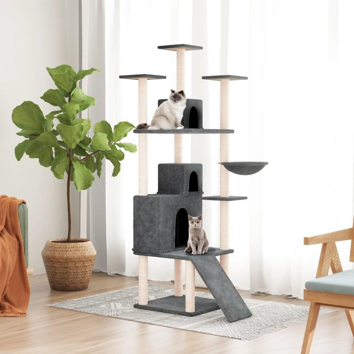 VIDAXL Arbre a chat avec griffoirs en sisal Gris fonce 175 cm