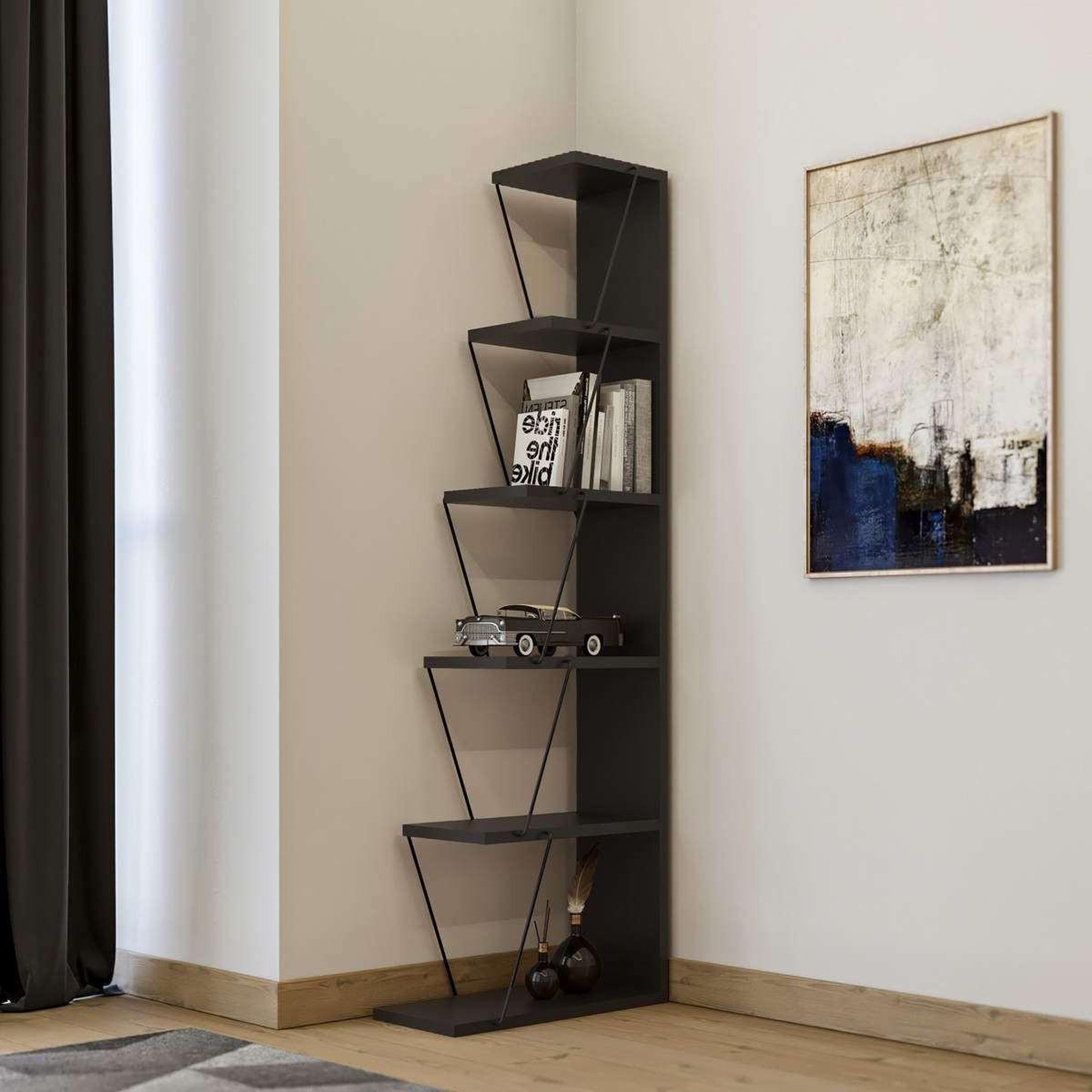 Voir la diapositive 2 : Habitat et Jardin Bibliothèque en bois  melinos  - 50 x 22 x 150 cm - gris anthracite