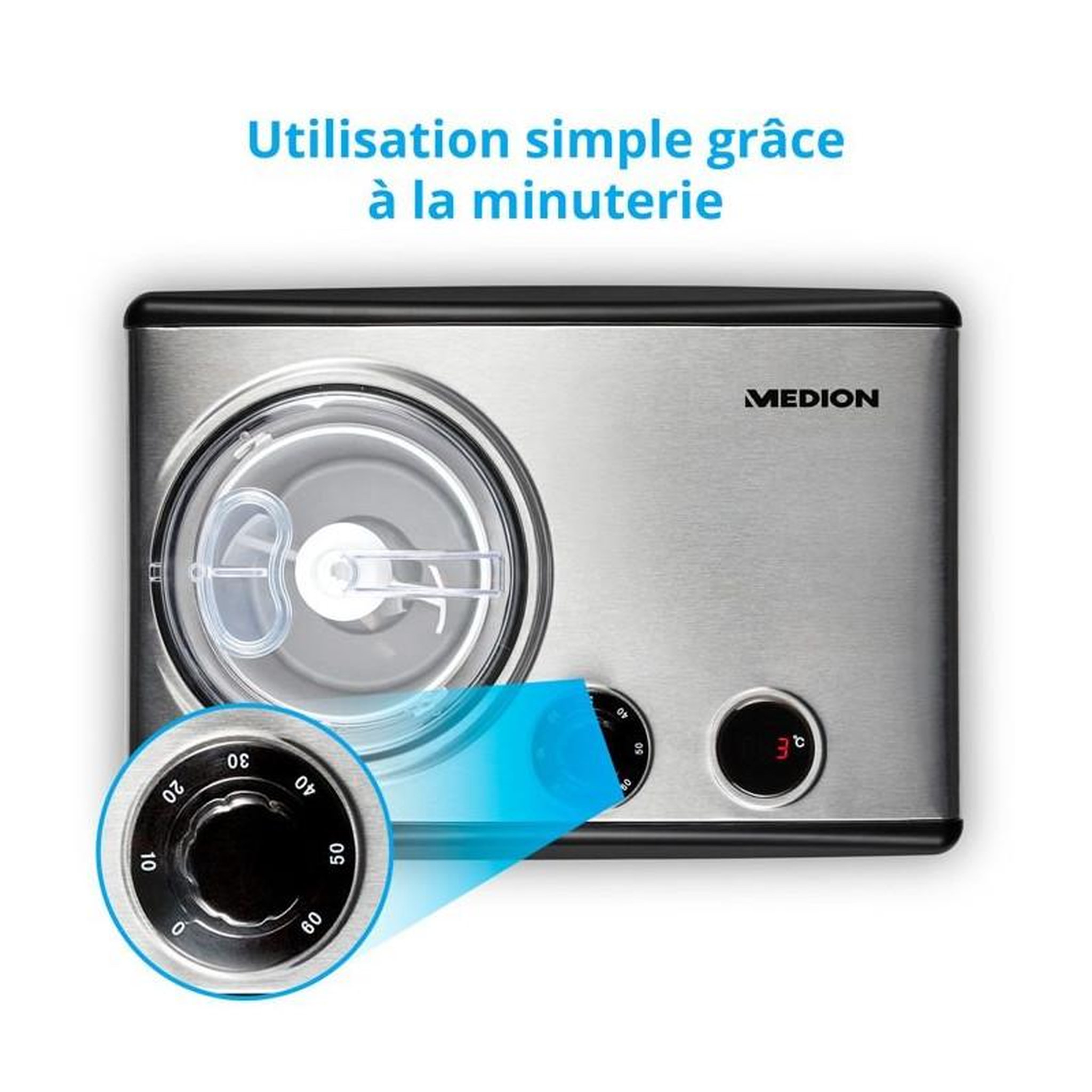 Voir la diapositive 6 : Medion MEDION Sorbetiere et yaourtiere électrique en aluminium avec compresseur, machine a glace d'une capacité d'1,5 litre (correspo