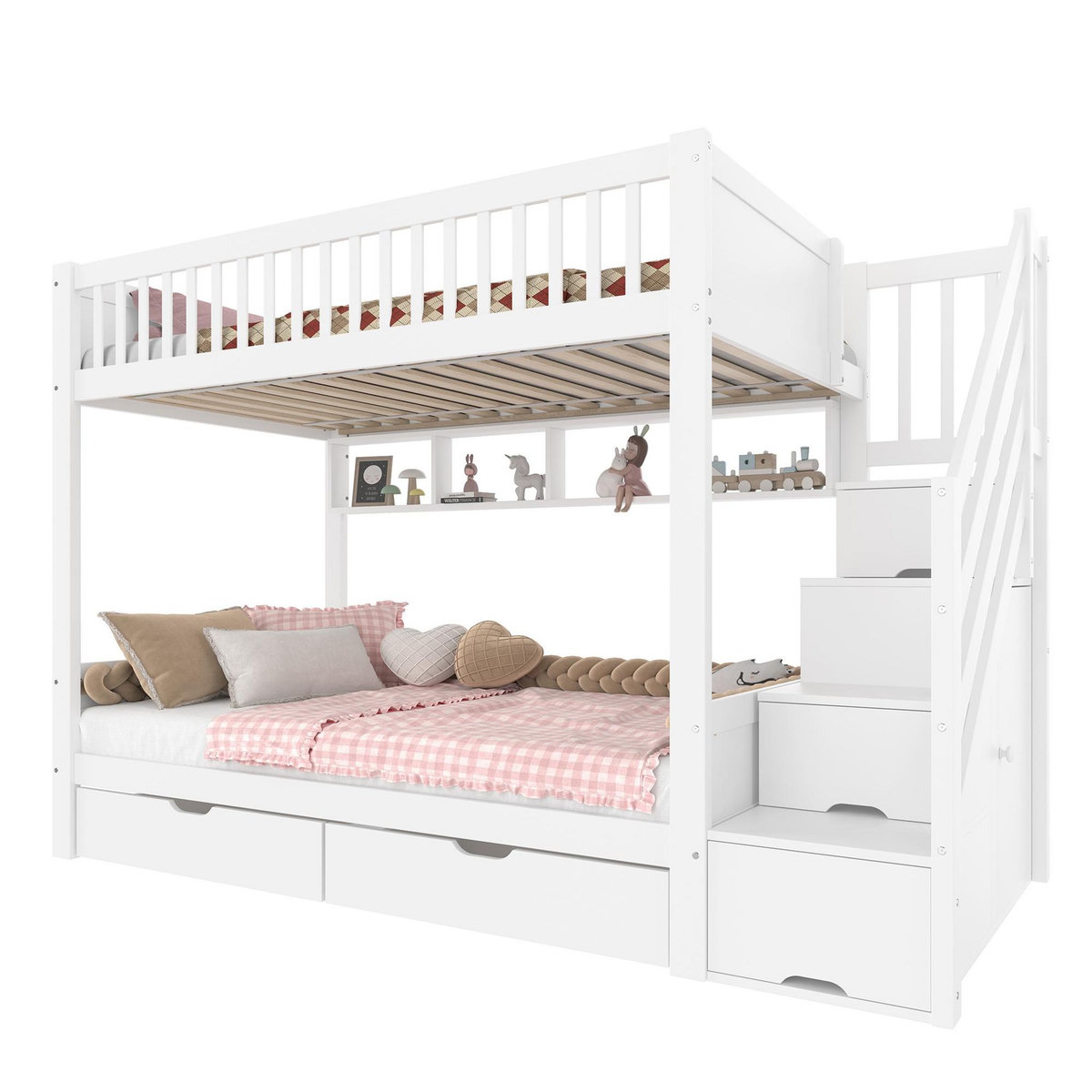 MERAX Lit superposé 90x200cm pin coloris blanc