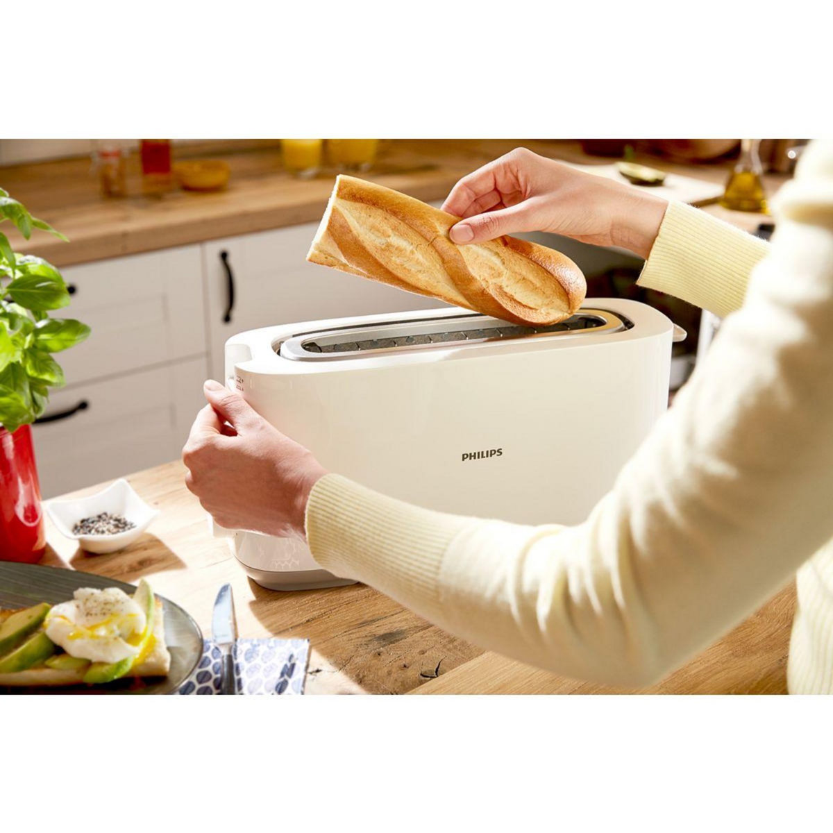 Philips Grille-pain HD2590/00 Toaster blanc Daily, 1 fente longue, 830W