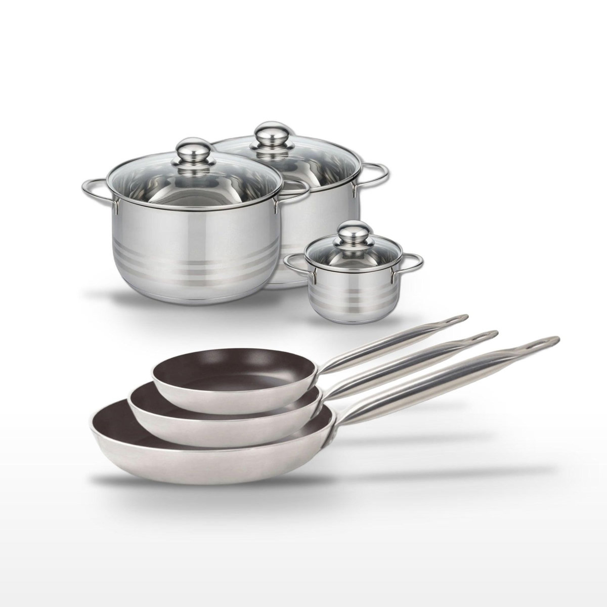 ELO Lot de 3 Poêles 24/28/32 cm et 3 Faitouts 12/20/24 cm Elo Bistro Line