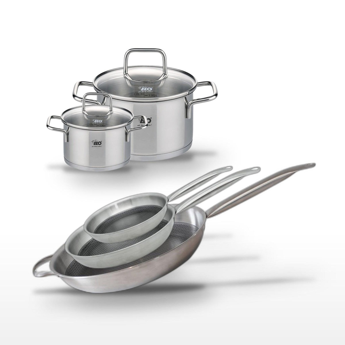 ELO Lot de 2 Faitouts Elo Citrin et 3 Poêles Elo Relief Solution