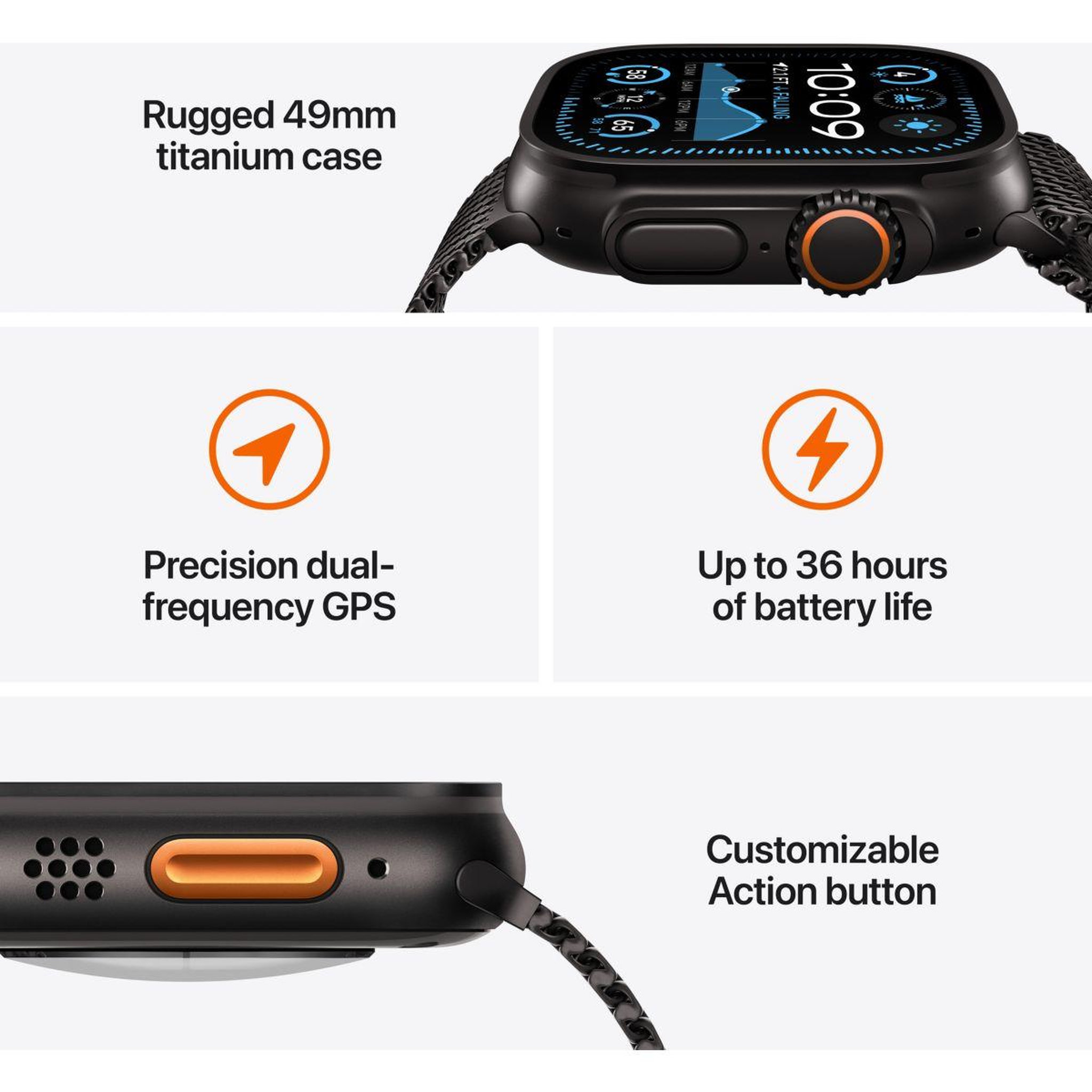 Voir la diapositive 3 : APPLE Montre connectée Ultra 2 49mm Noir / Milanais Loop S Cell