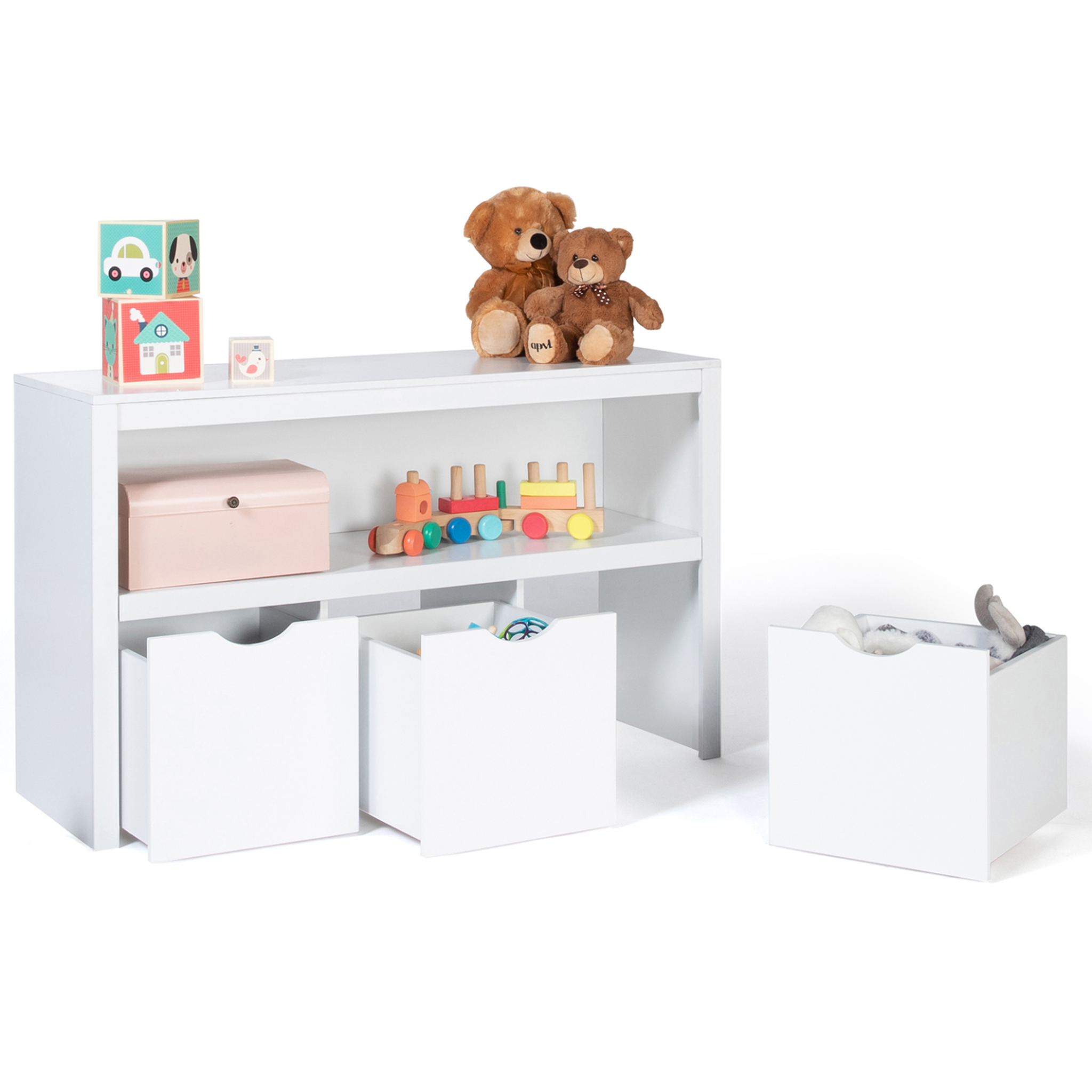 ID MARKET Meuble de rangement enfant mana en bois blanc 3 tiroirs cubes sur roulettes