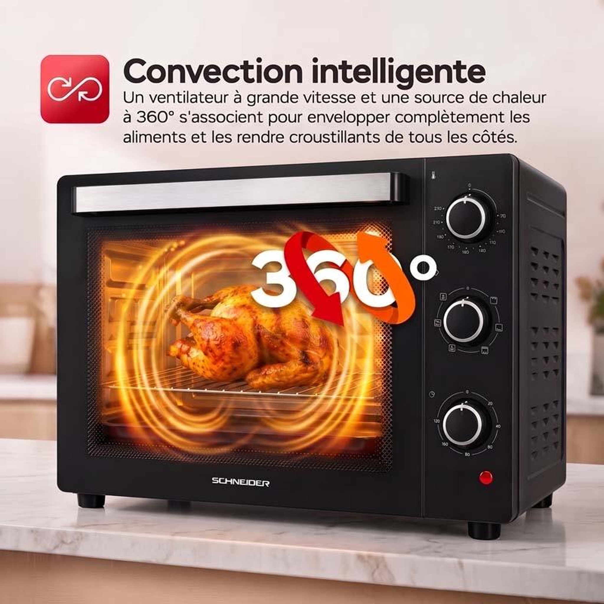 Voir la diapositive 4 : SCHNEIDER Schneider - sceo2345ctb - noir - four électrique 45 l posable - chaleur tournante - 1700 w
