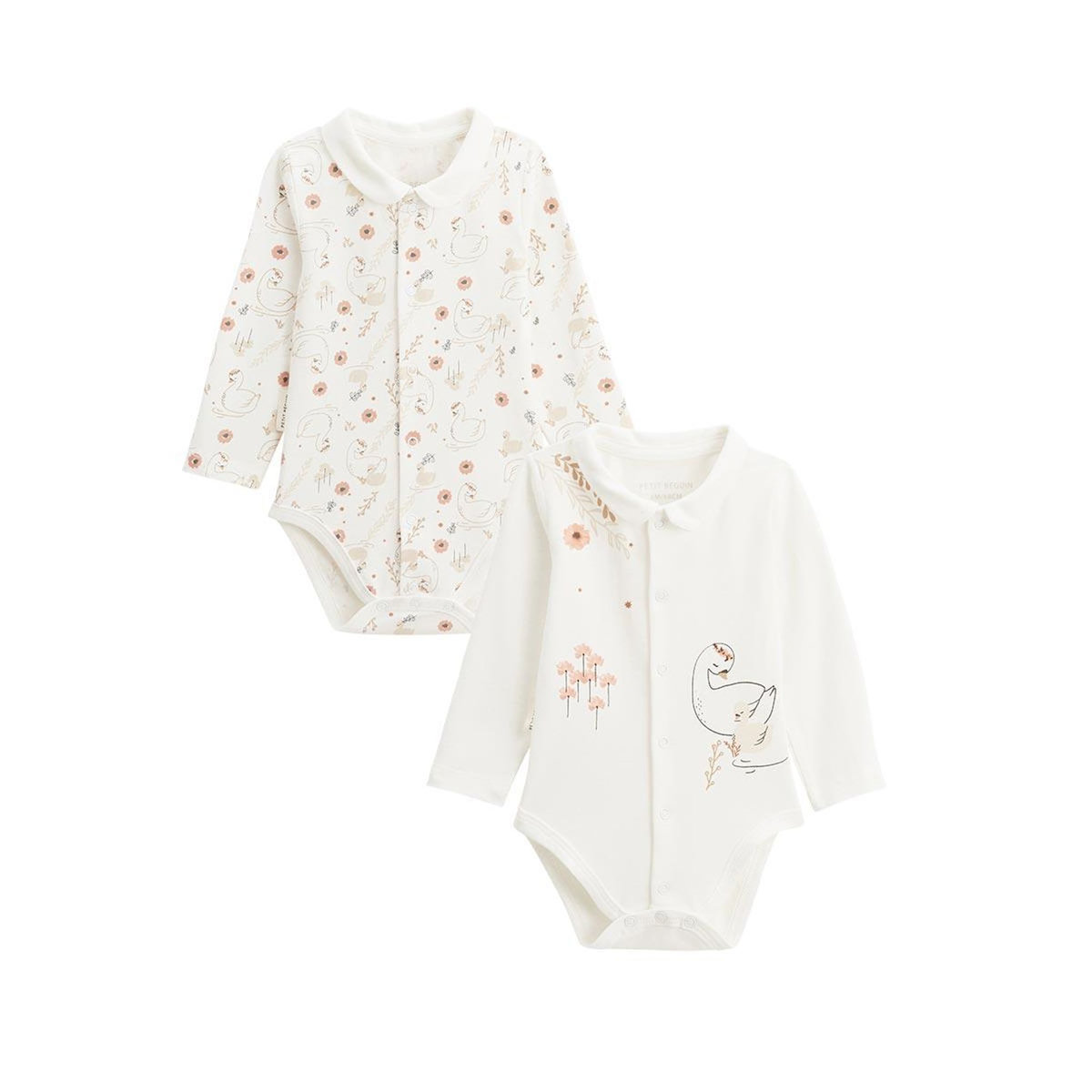 Petit Béguin Lot de 2 bodies bébé manches longues ouverture croisée Perle