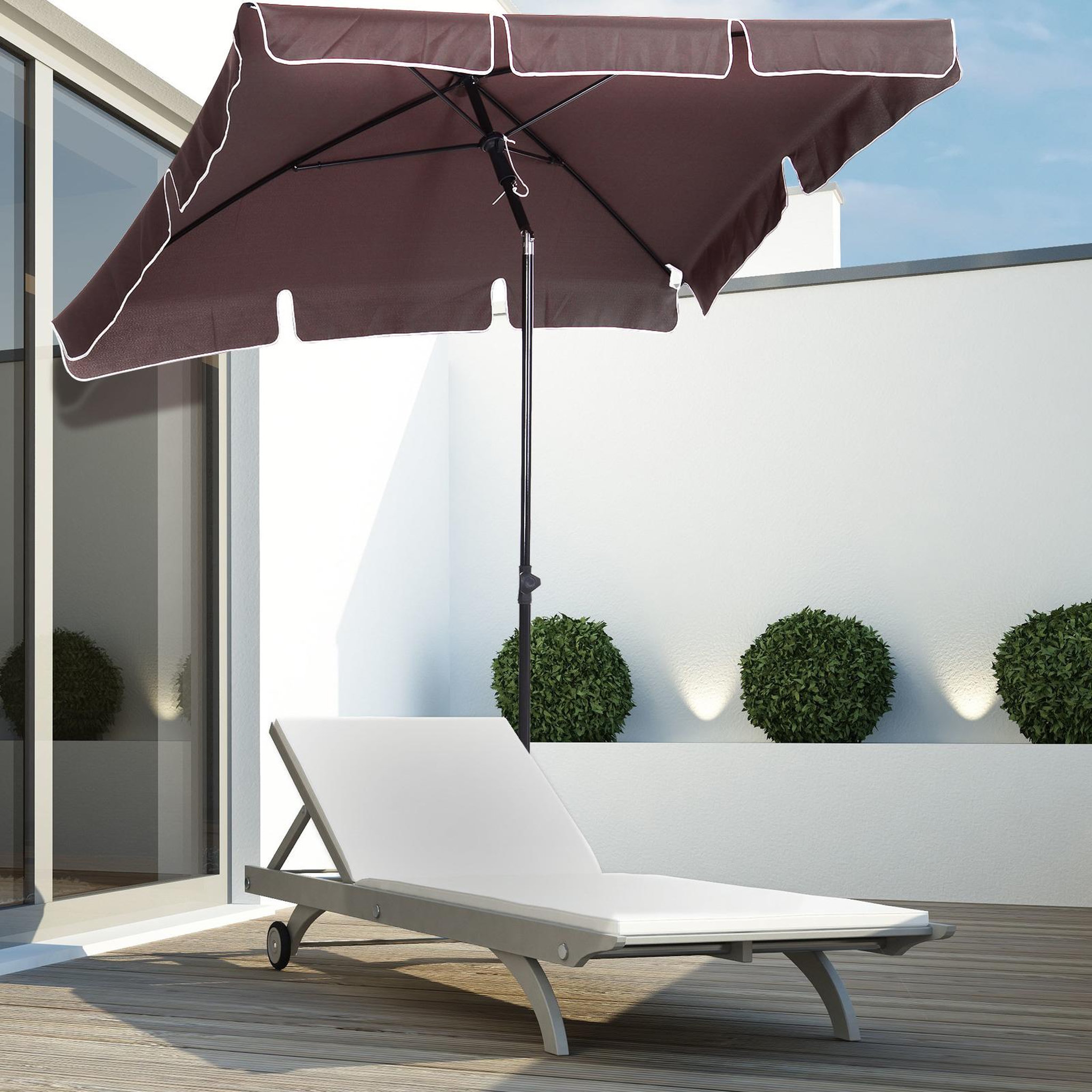 Voir la diapositive 2 : OUTSUNNY Parasol rectangulaire inclinable alu acier polyester haute densité diamètre 2 m chocolat