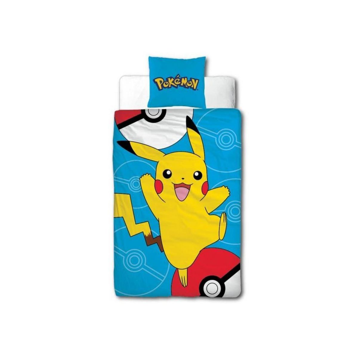 Pokemon Parure de lit - POKEMON - Pikachu III - Microfibre - 1 housse de couette 140 x 200 cm + 1 taie 63 x 63 cm