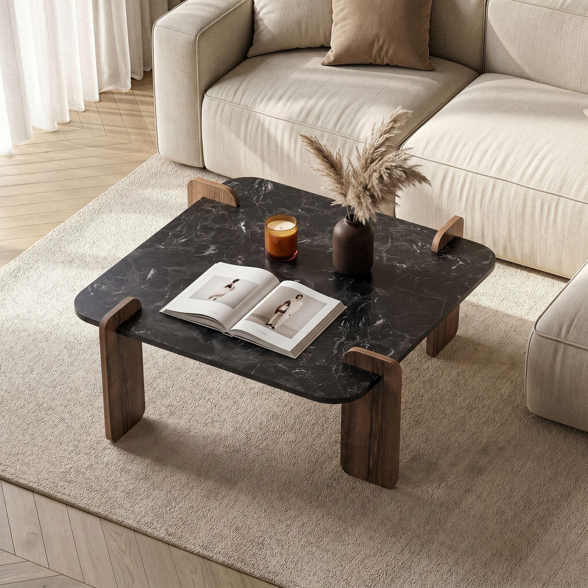 Voir la diapositive 3 : Habitat et Jardin Table basse en bois  marais  - 90 x 90 x 35 cm - noir