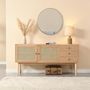 Voir la diapositive 3 : HOMIFAB Buffet 2 portes 3 tiroirs en bois et cannage naturel 170 cm - Eden