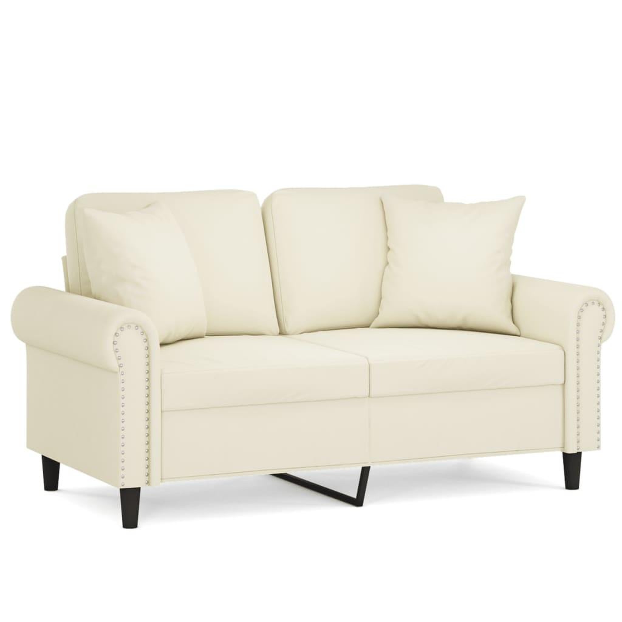 Voir la diapositive 2 : VIDAXL Canape 2 places avec oreillers decoratifs creme 120 cm velours
