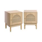 SWEEEK Lot de 2 tables de chevet bohème bois et cannage naturel 1 porte 45 x 40 x 60 cm - Judith