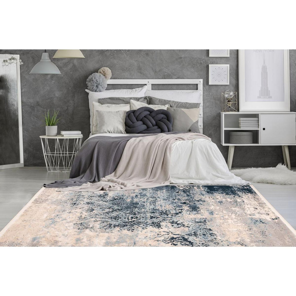 Paris Prix Tapis Imprimé Rétro  Palace  Bleu