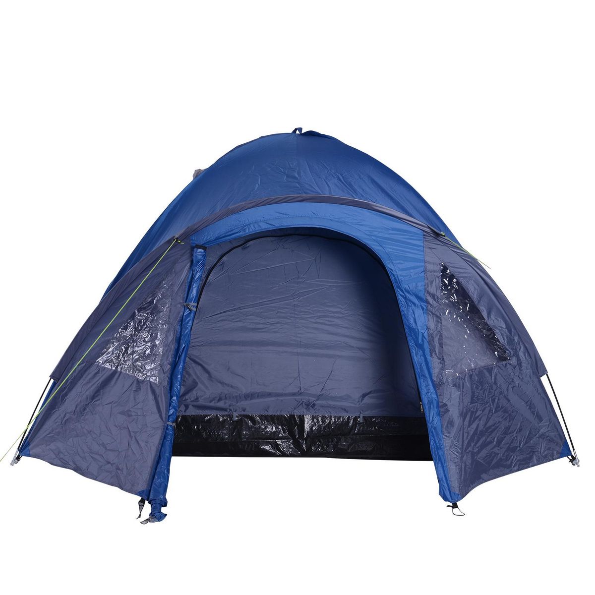 OUTSUNNY Tente de camping familiale 4-5 personnes montage facile double porte et fenêtres dim. 3L x 2,50l x 1,30H m fibre verre polyester bleu marine