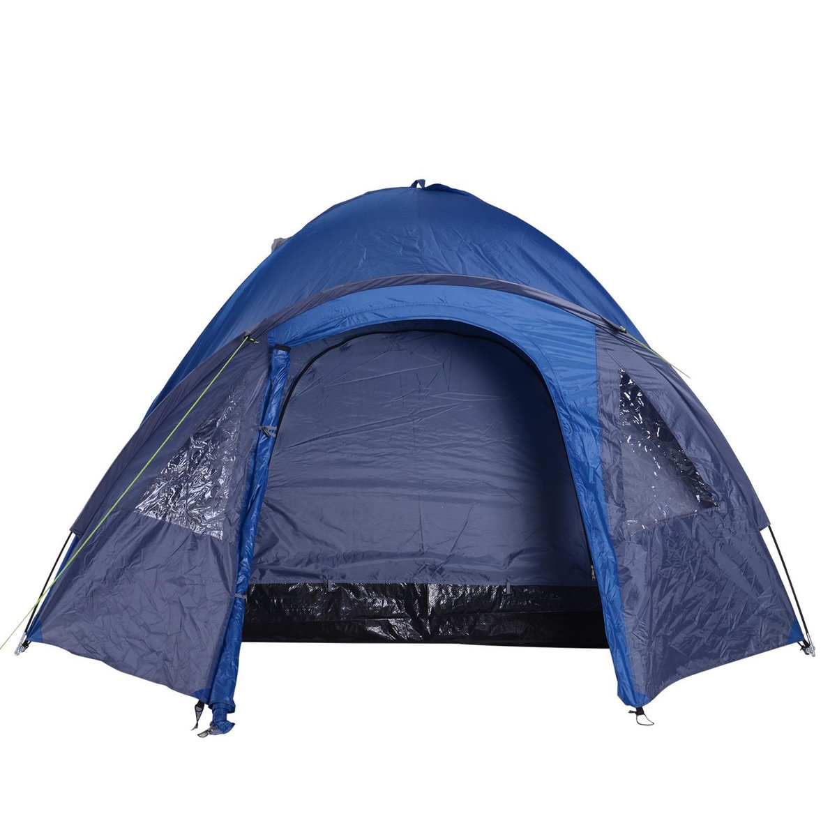 OUTSUNNY Tente de camping familiale 4-5 personnes montage facile double porte et fenêtres dim. 3L x 2,50l x 1,30H m fibre verre polyester bleu marine