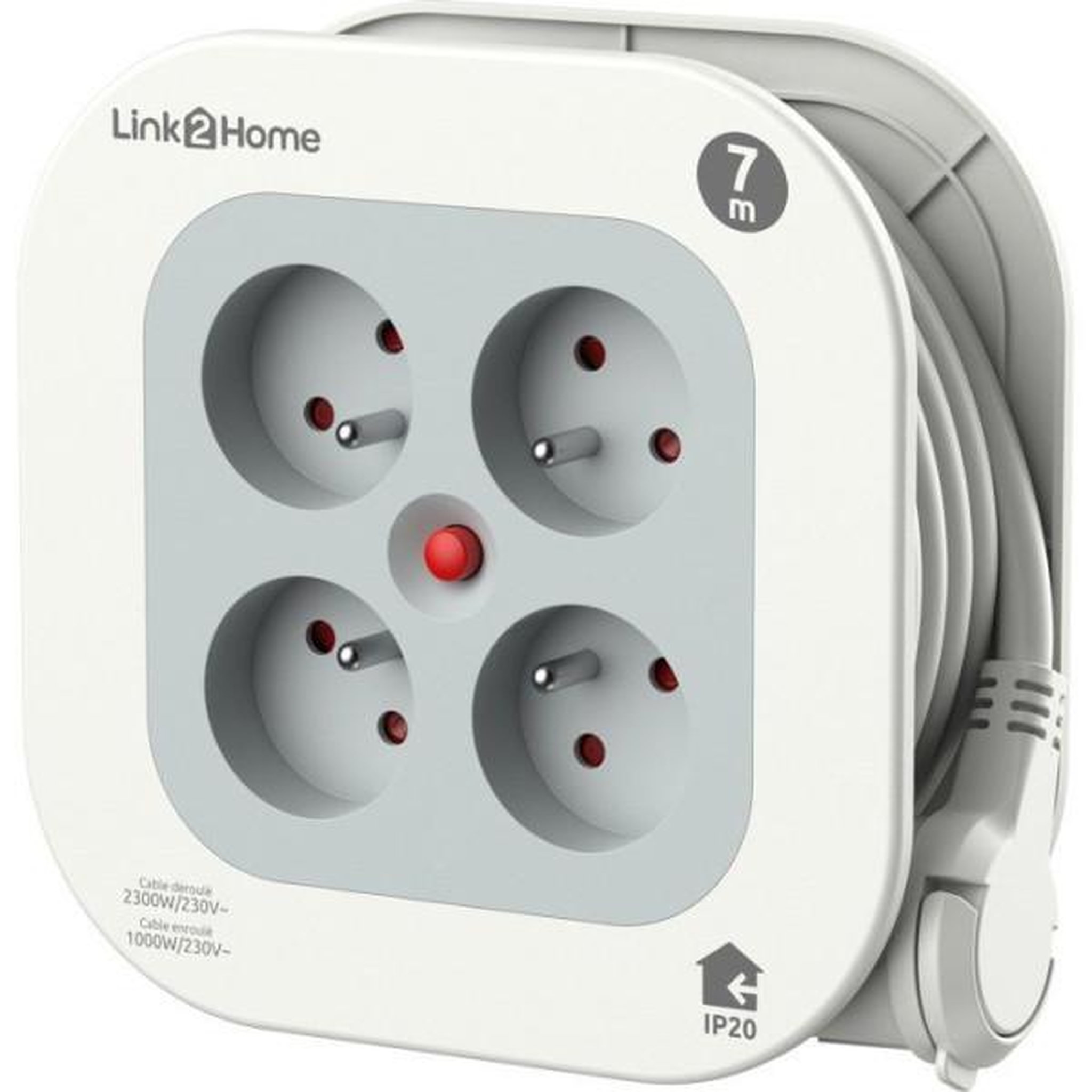Voir la diapositive 2 : LINK2HOME Enrouleur électrique - link2home - compact 7 m - 4 prises - protection thermique