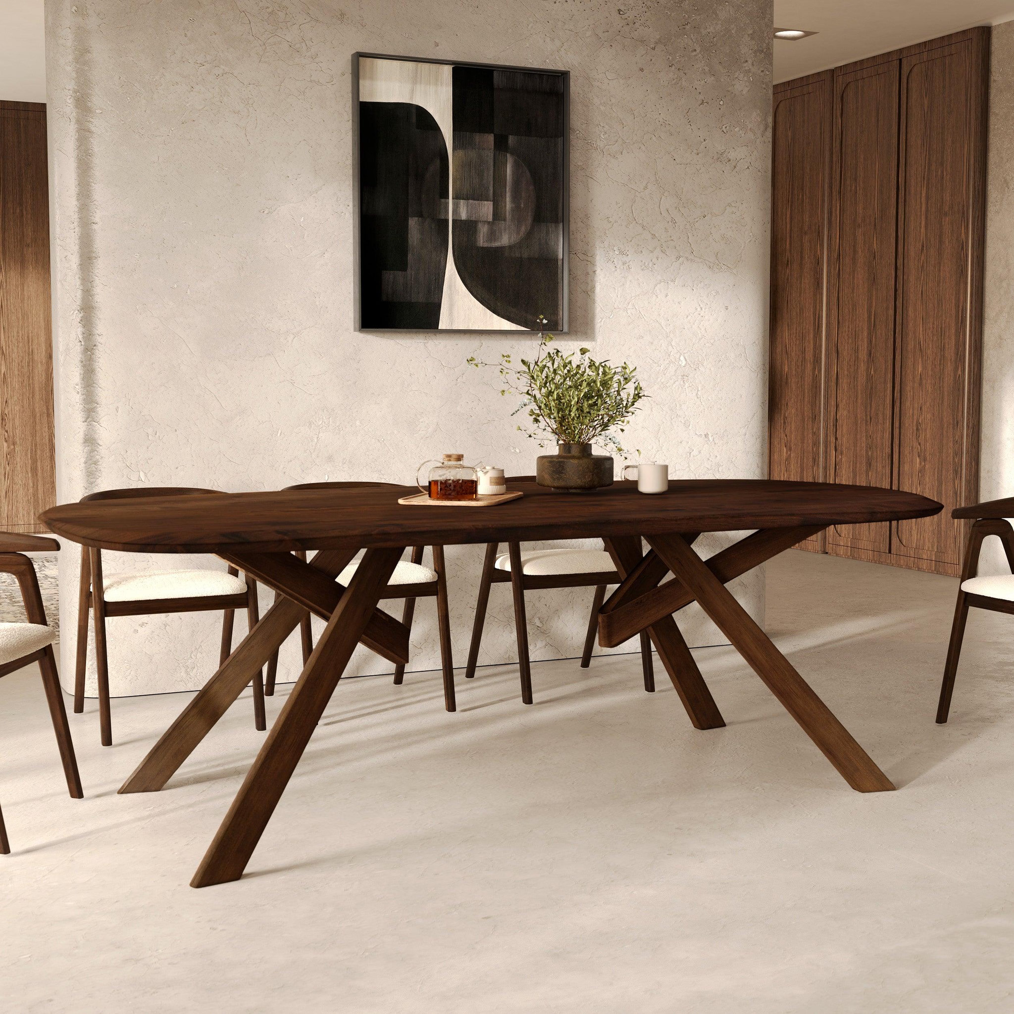 Voir la diapositive 2 : MAISON PAVANE Table rectangulaire en bois d'hévéa massif foncé 8 personnes-merlin