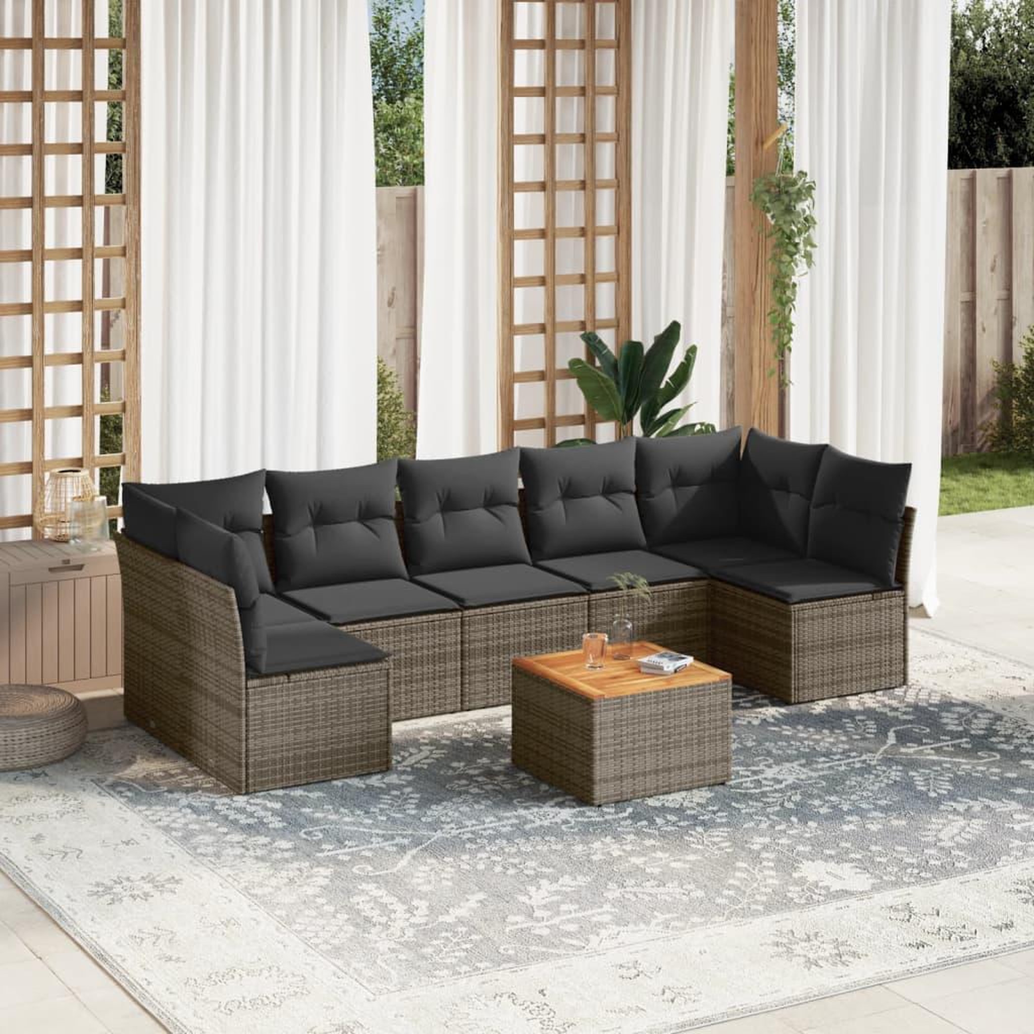 VIDAXL Salon de jardin 8 pcs avec coussins gris resine tressee