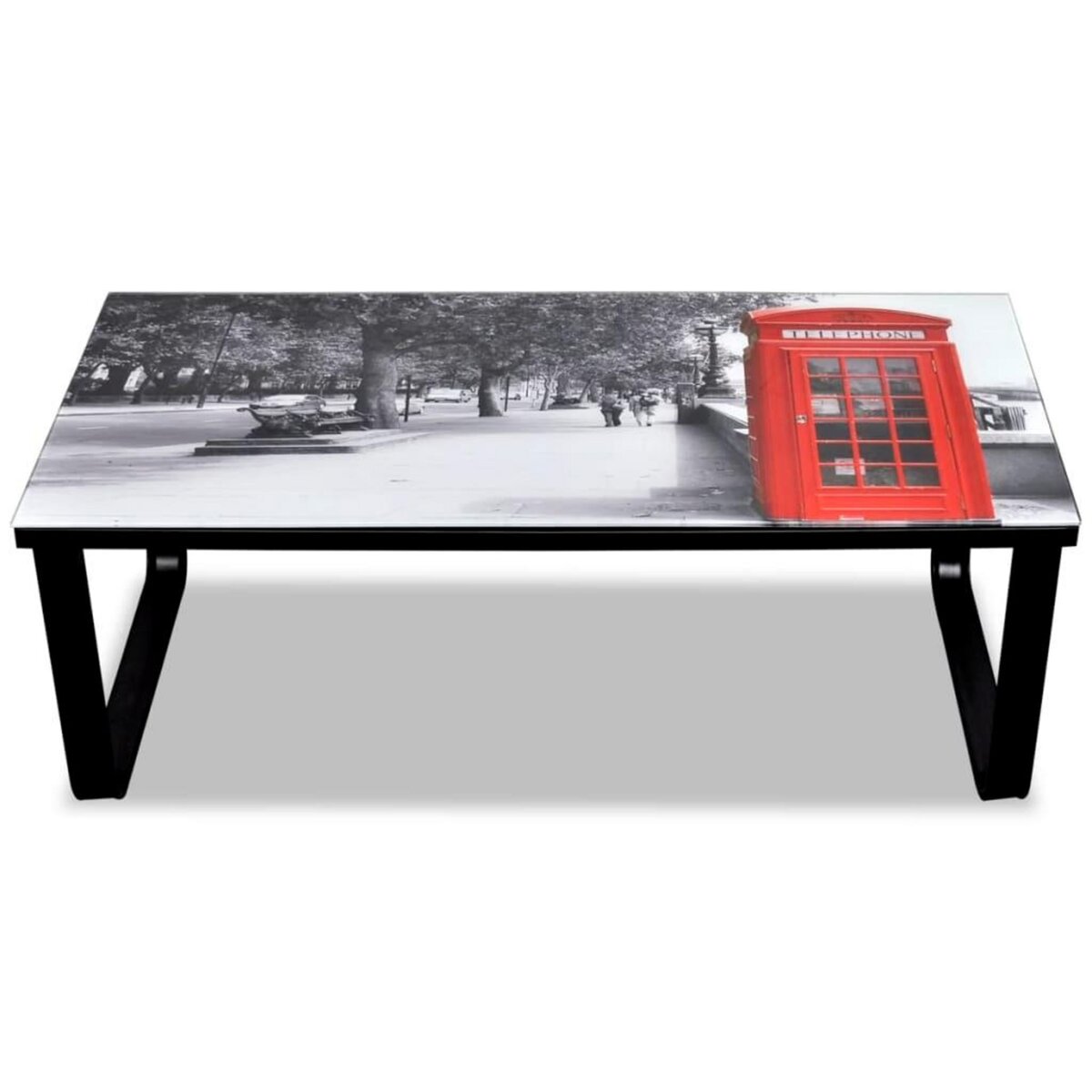 VIDAXL Table basse avec impression de cabine telephonique Dessus verre