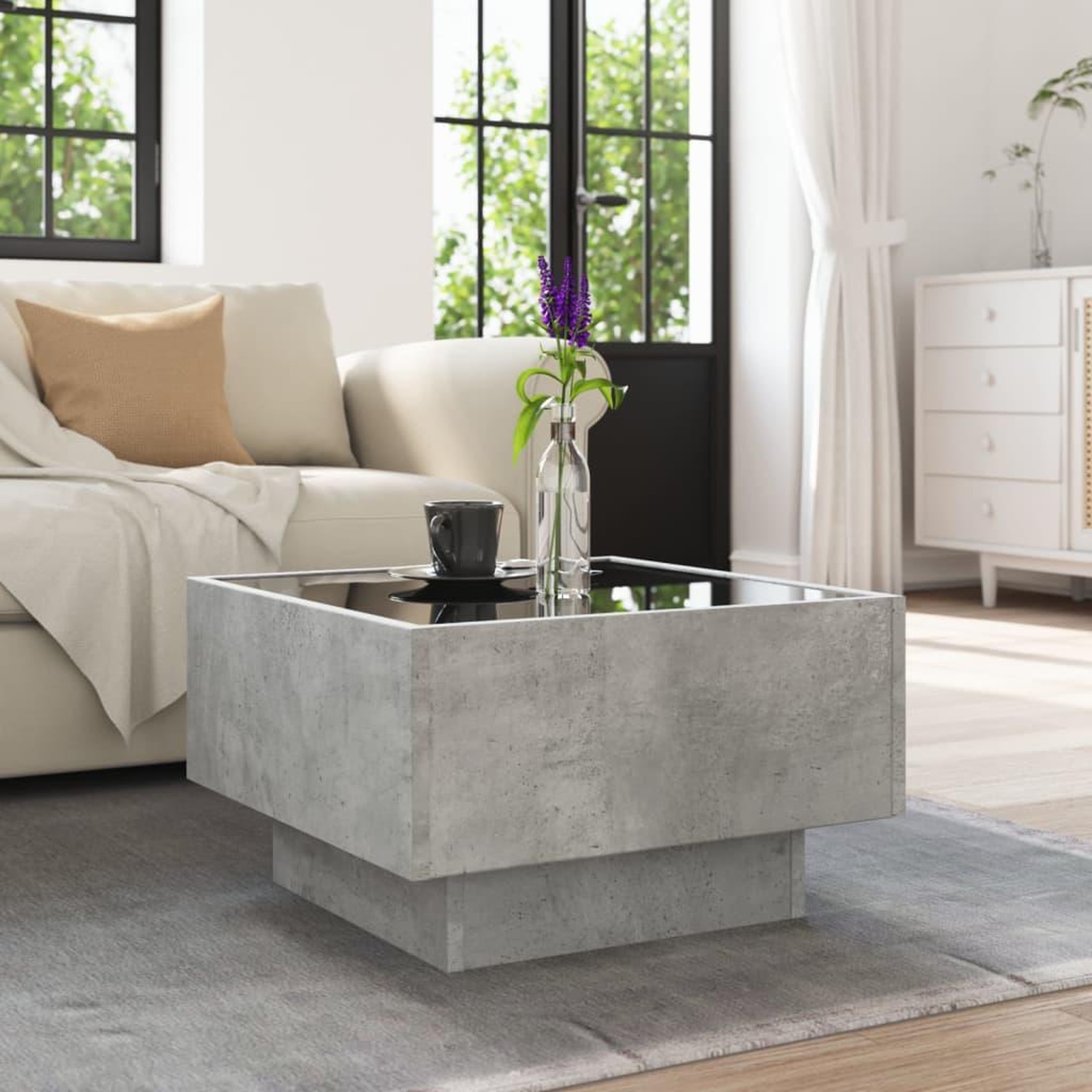 Voir la diapositive 4 : VIDAXL Table basse avec LED gris beton 50x50x30 cm bois d'ingenierie