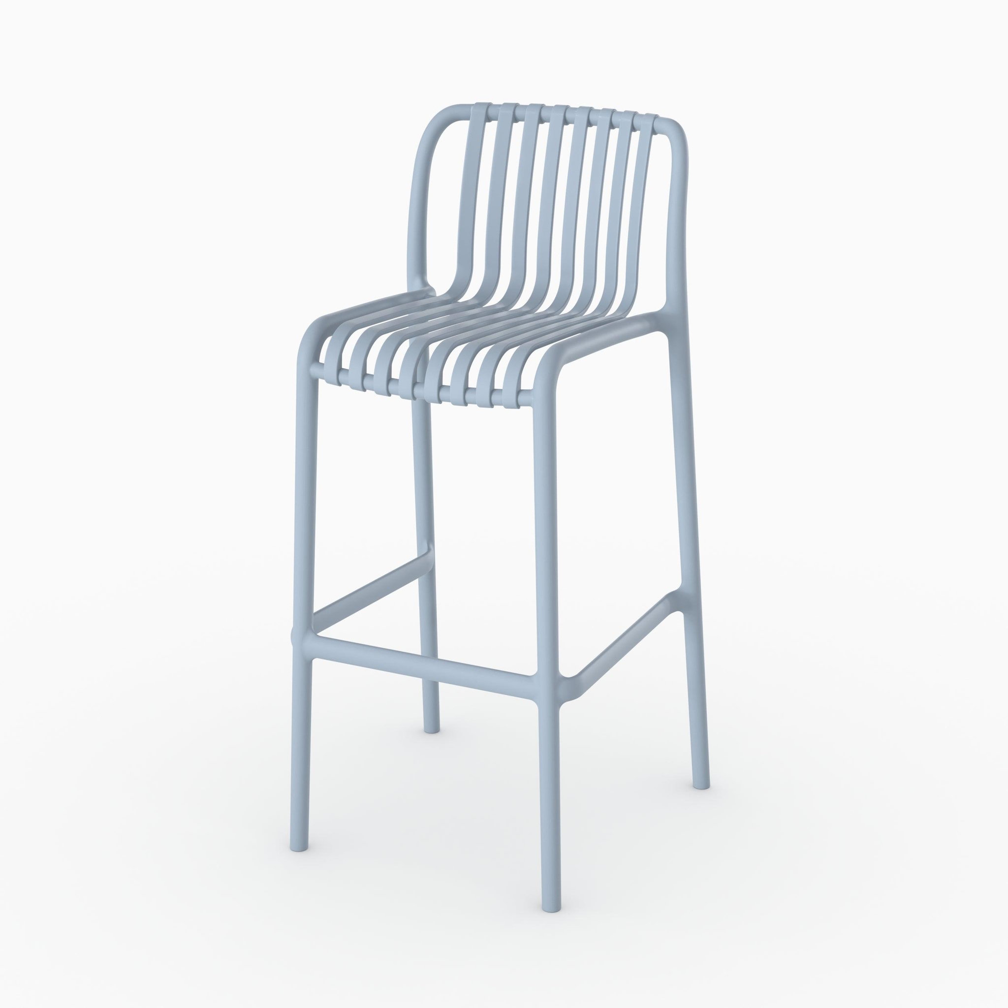 Voir la diapositive 6 : MAISON PAVANE Lot de 2 chaises de bar de jardin 76 cm en plastique bleu pastel-duli