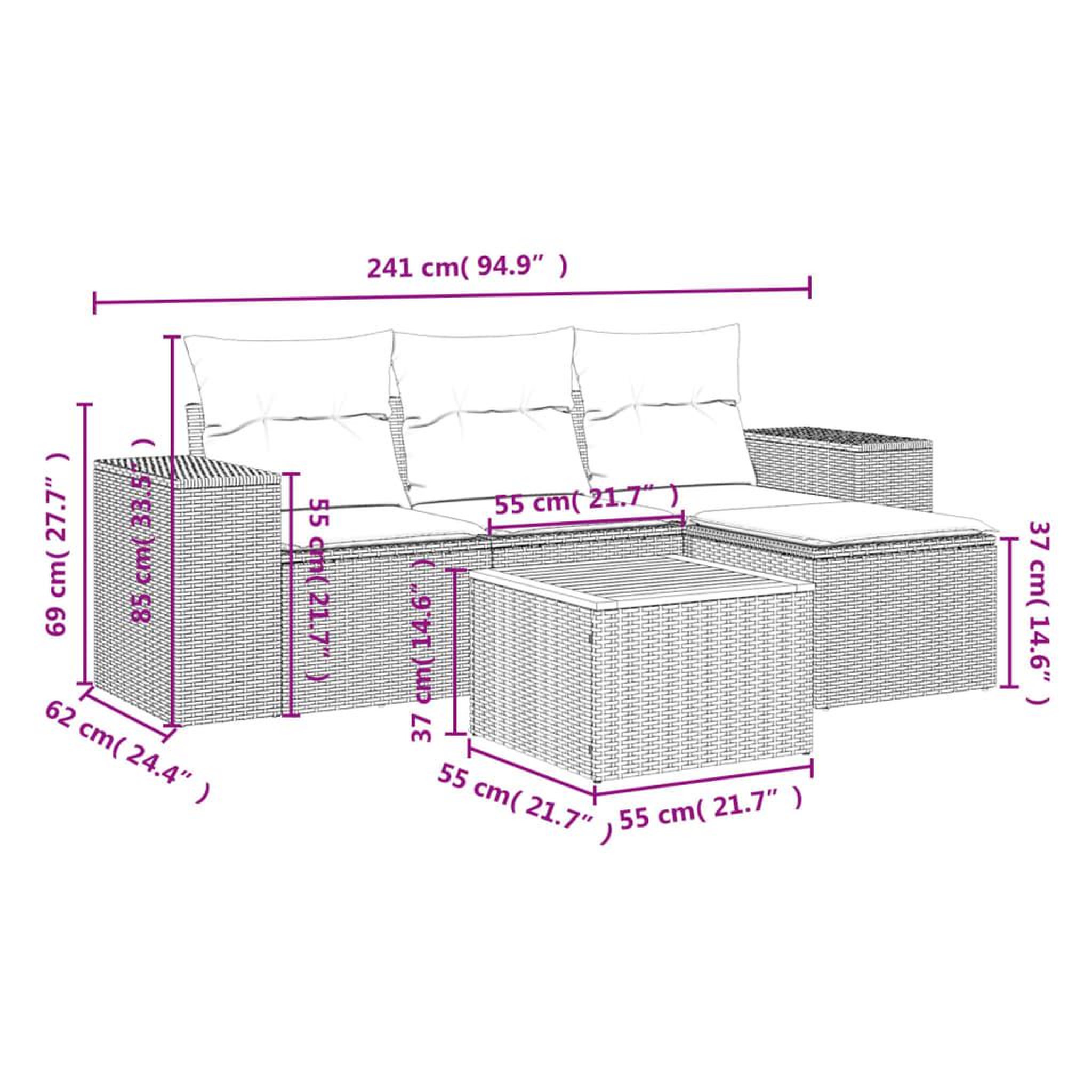Voir la diapositive 3 : VIDAXL Salon de jardin avec coussins 5 pcs beige resine tressee