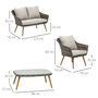 Voir la diapositive 3 : OUTSUNNY Salon de jardin 4 places 4 pièces design scandinave métal époxy résine tressée imitation rotin coussins inclus gris