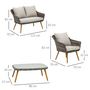 Voir la diapositive 3 : OUTSUNNY Salon de jardin 4 places 4 pièces design scandinave métal époxy résine tressée imitation rotin coussins inclus gris