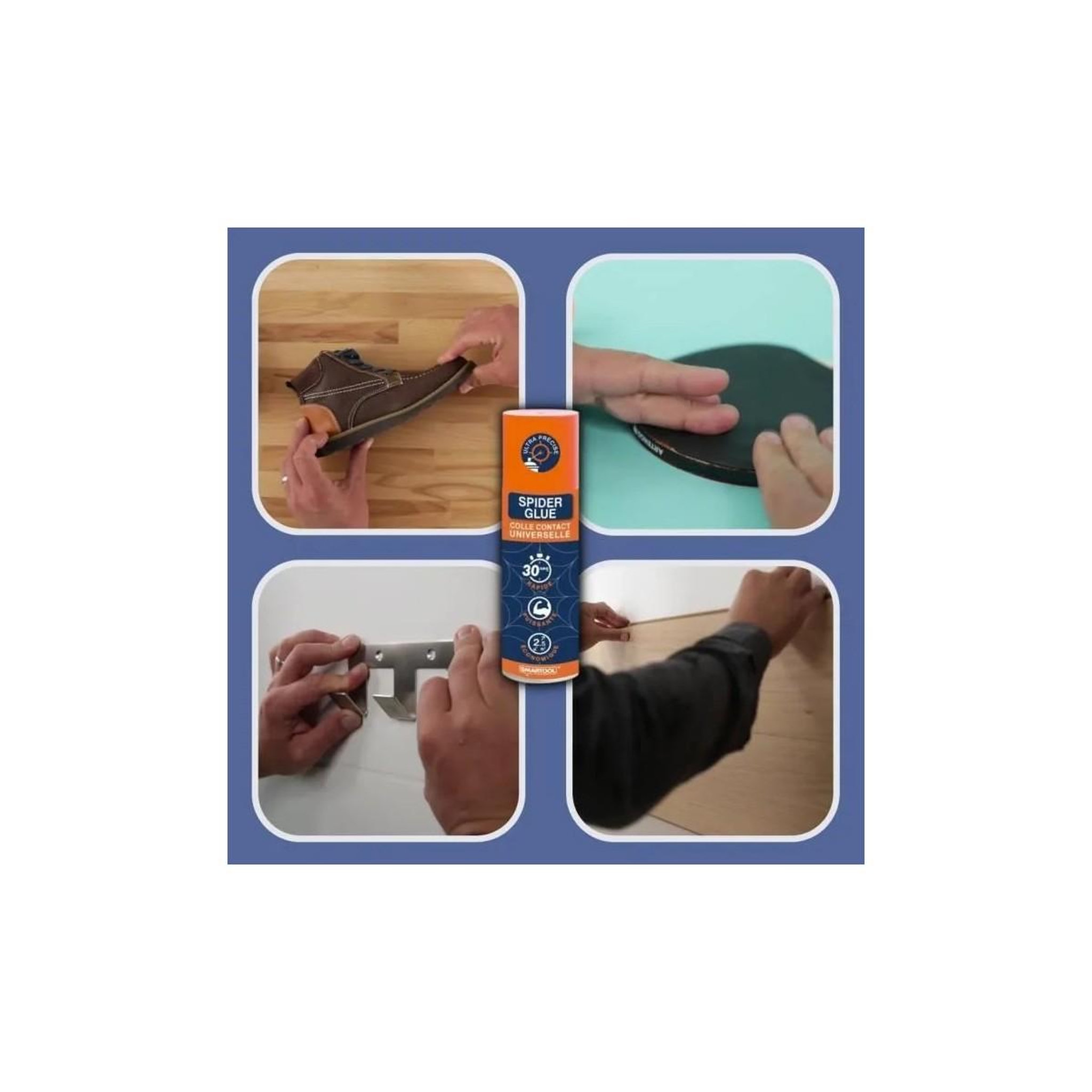 Voir la diapositive 3 : SMARTOOL Colle glue universelle spray spider glue 200ml prise 30 sec smartool